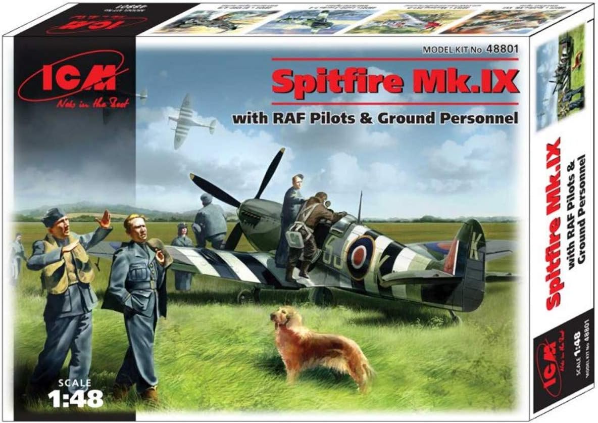 ICM ICM48801 1:48-Spitfire Mk.IX w/RAF Pilots & Ground Personnel, 19.05 x 23.37 x 6.35 cm