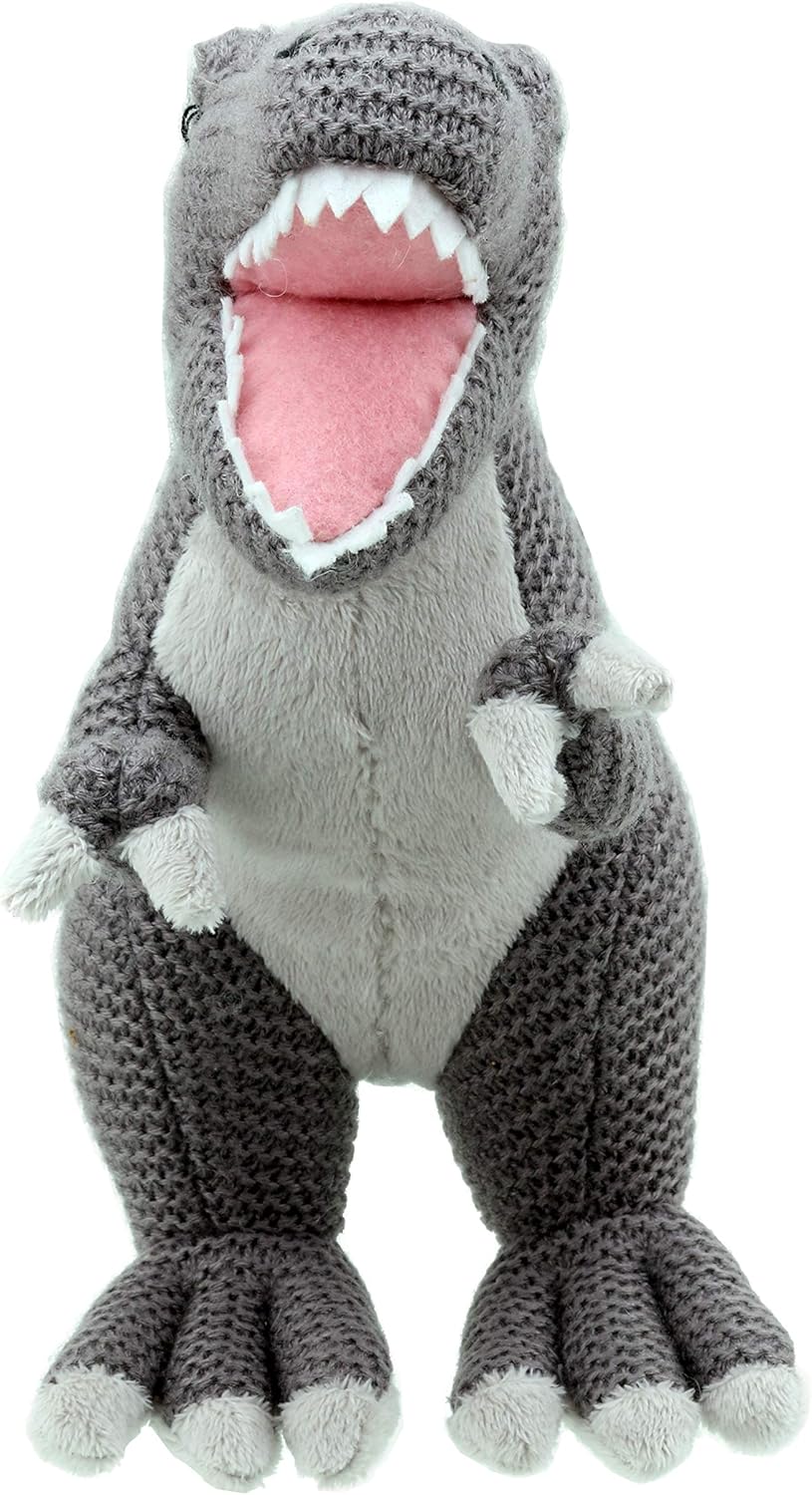 Wilberry - Knitted - Small Grey T-Rex Dinosaur Soft Toy - WB004308