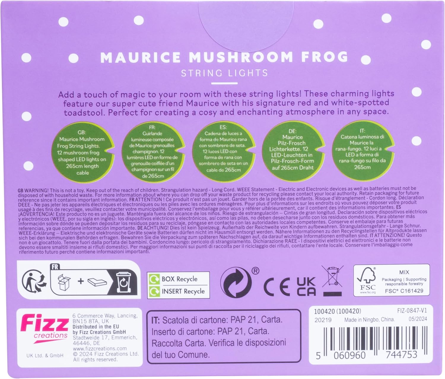 Maurice Mushroom Frog String Light - Green, Red, White