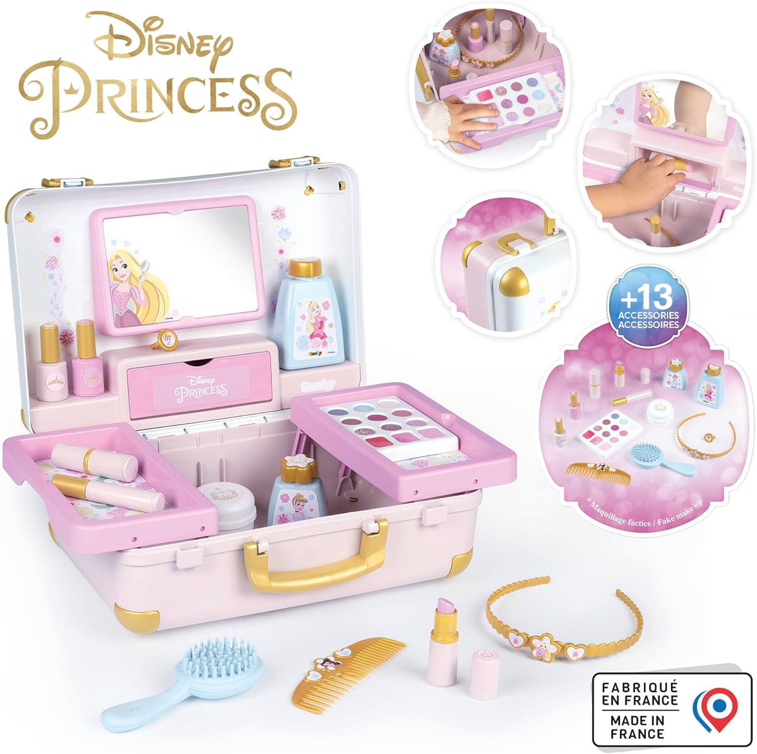 Smoby - Disney Princess Beauty Vanity, 7600320165, +3 anni, 13 accessori, trucchi giocattolo non utilizzabili