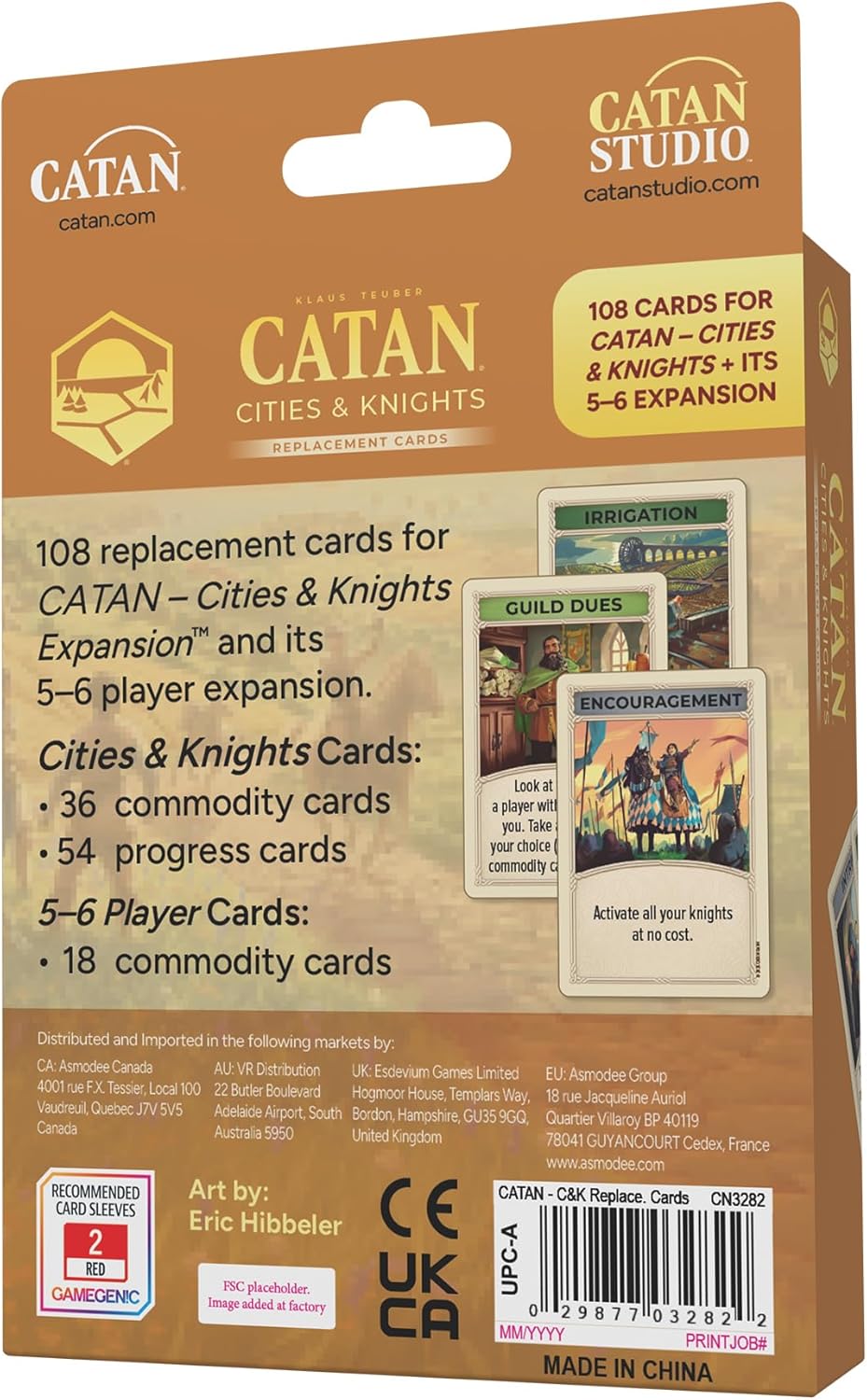 CATAN Cities & Knights Card Accessory (6th Edition) Complete Replacement Set with 36 Commodity Cards & 54 Progress Cards, Made Studio