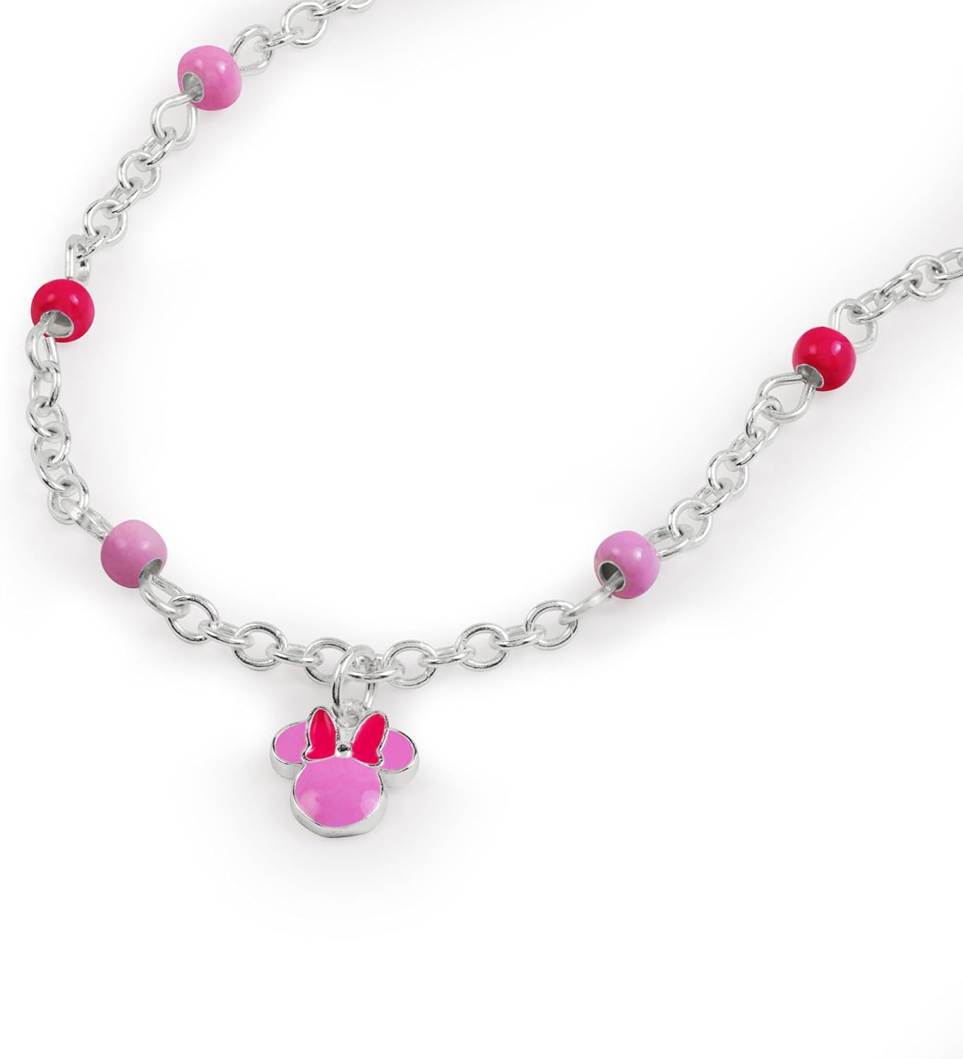 Sterling Silver 925 Minnie Mouse Pink Charm Bracelet