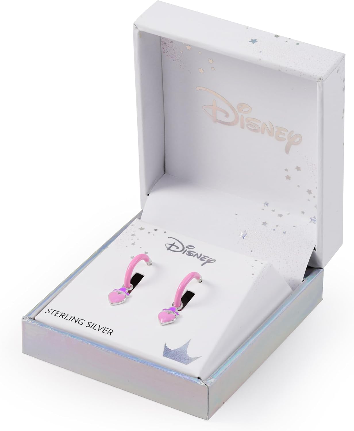 Sterling Silver 925 Disney Princess Purple Love Heart Huggie Earrings