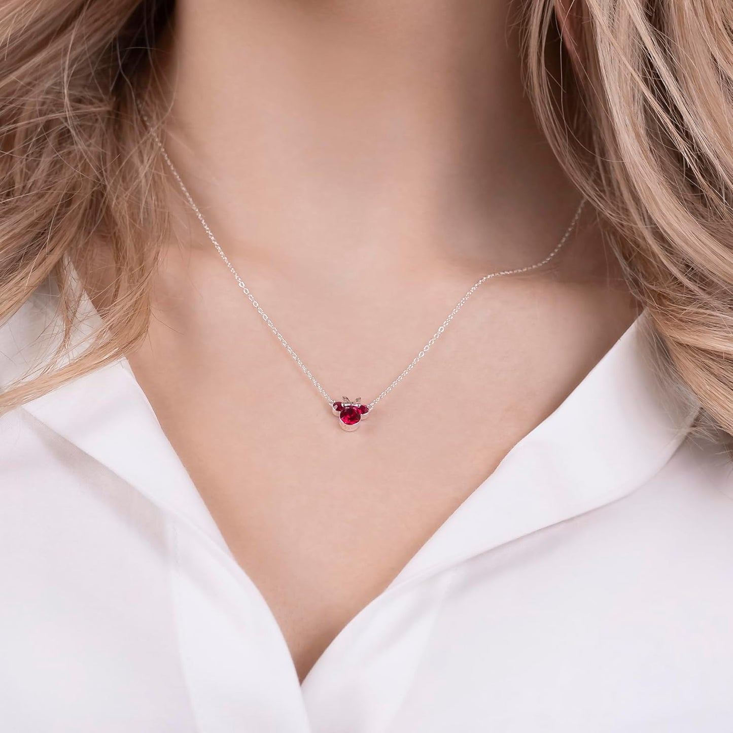 925 Minnie Mouse July Birthstone Crystal Necklace
