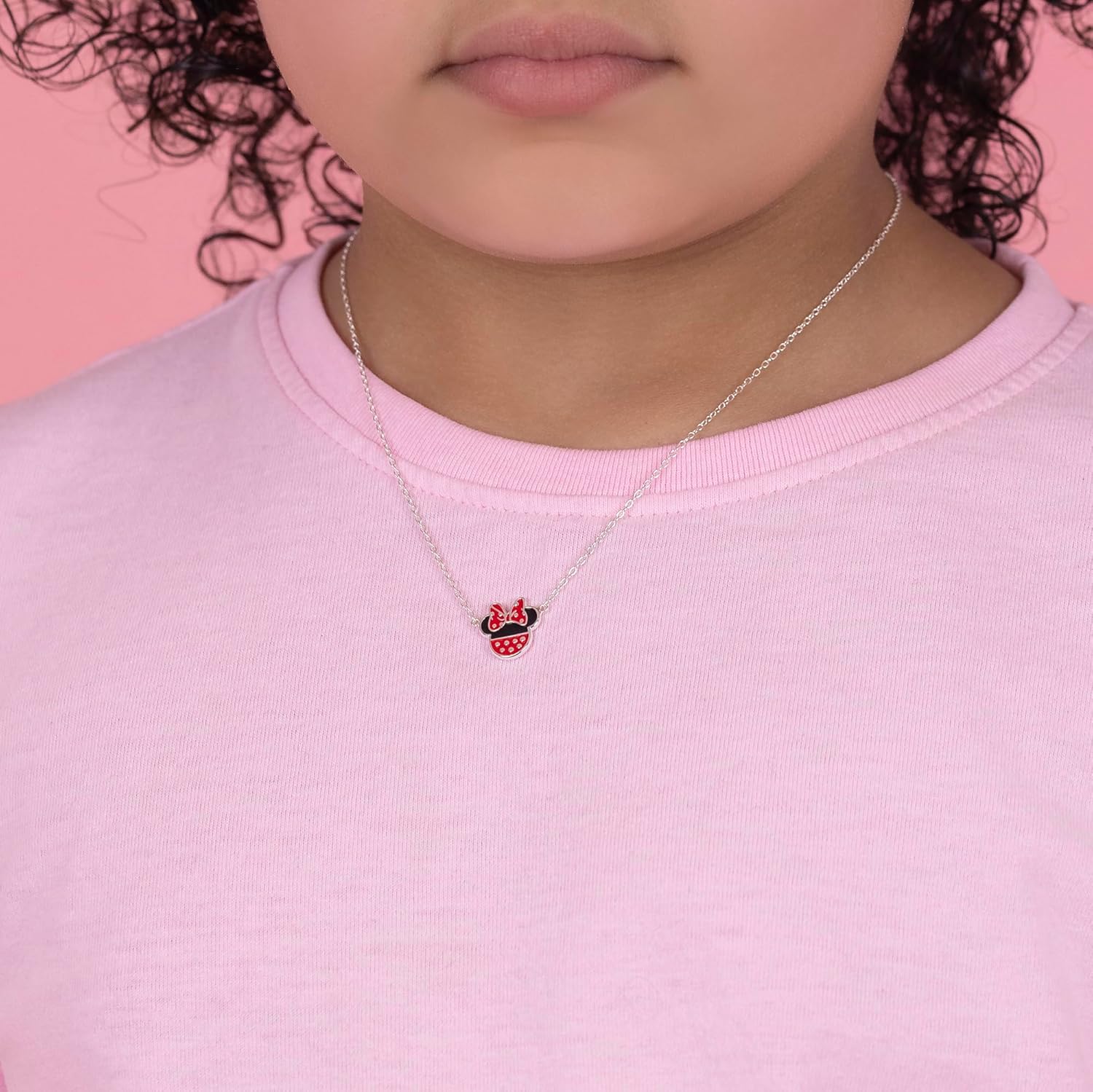 Disney Girls Minnie Mouse Sterling Silver Bow Pendant Necklace N903272SL-18.PH