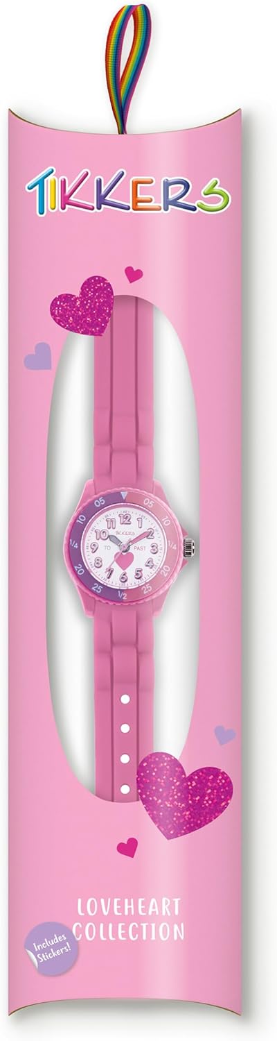 Tikkers Girls Pink Silicone Strap Heart Time Teacher Watch TK0003