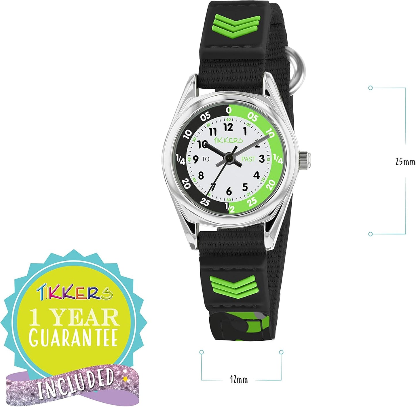 Tikkers Boys Black Fabric Rip Strap Camo Time Teacher Watch TK0155