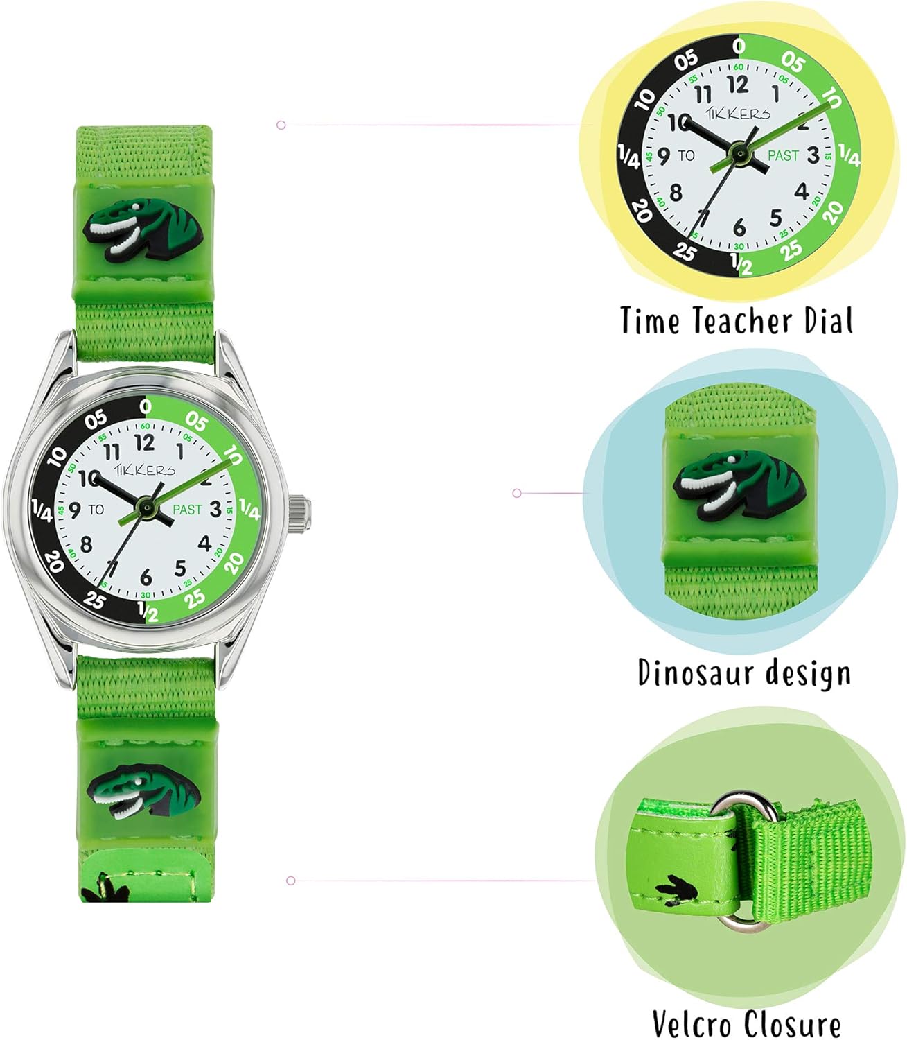 Tikkers Boys Green Canvas Rip Strap Dinosaur watch, bracelet and wallet set ATK1049