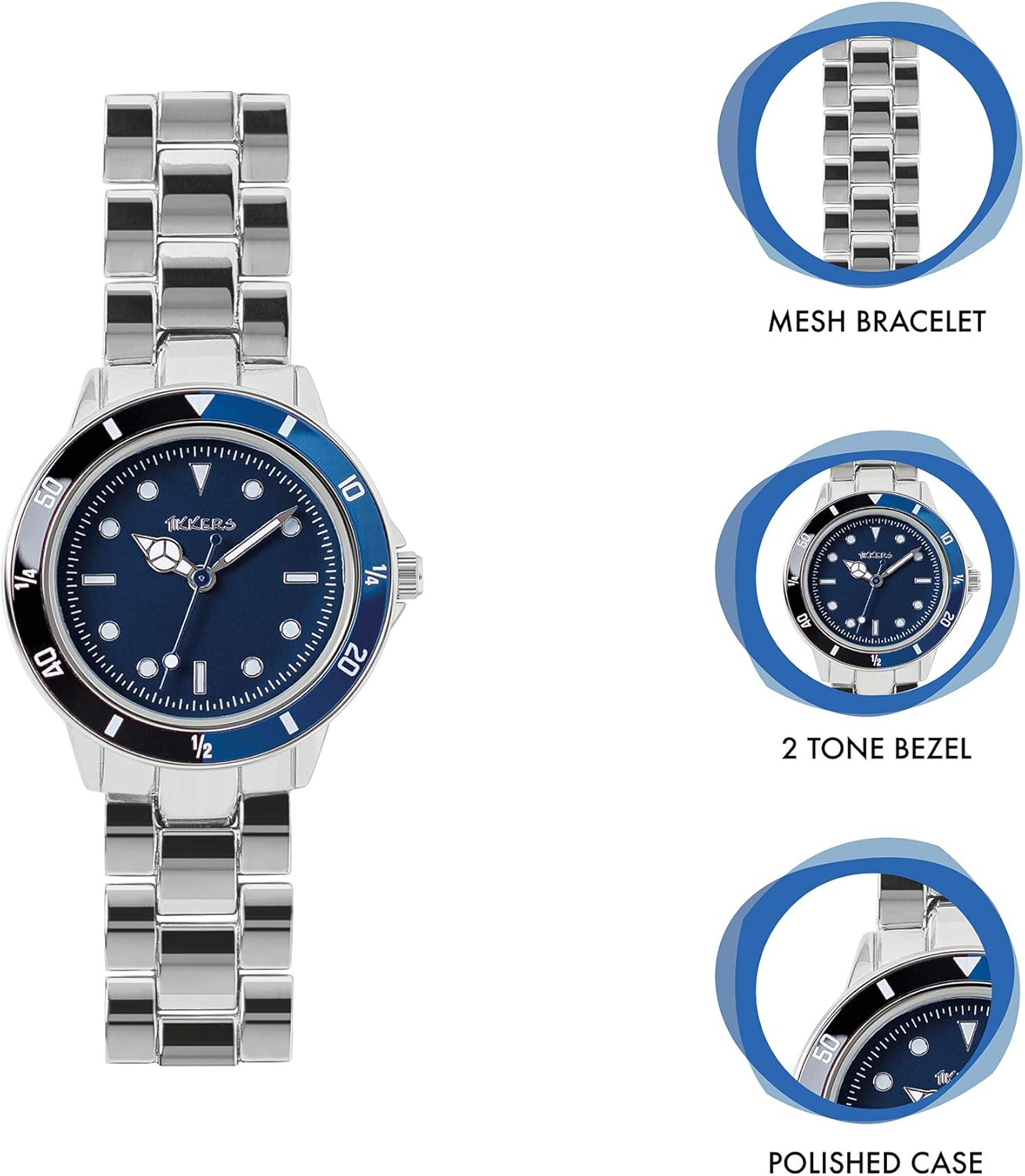 Tikkers Boys Silver Metal Bracelet Time Teacher Watch ATK1052