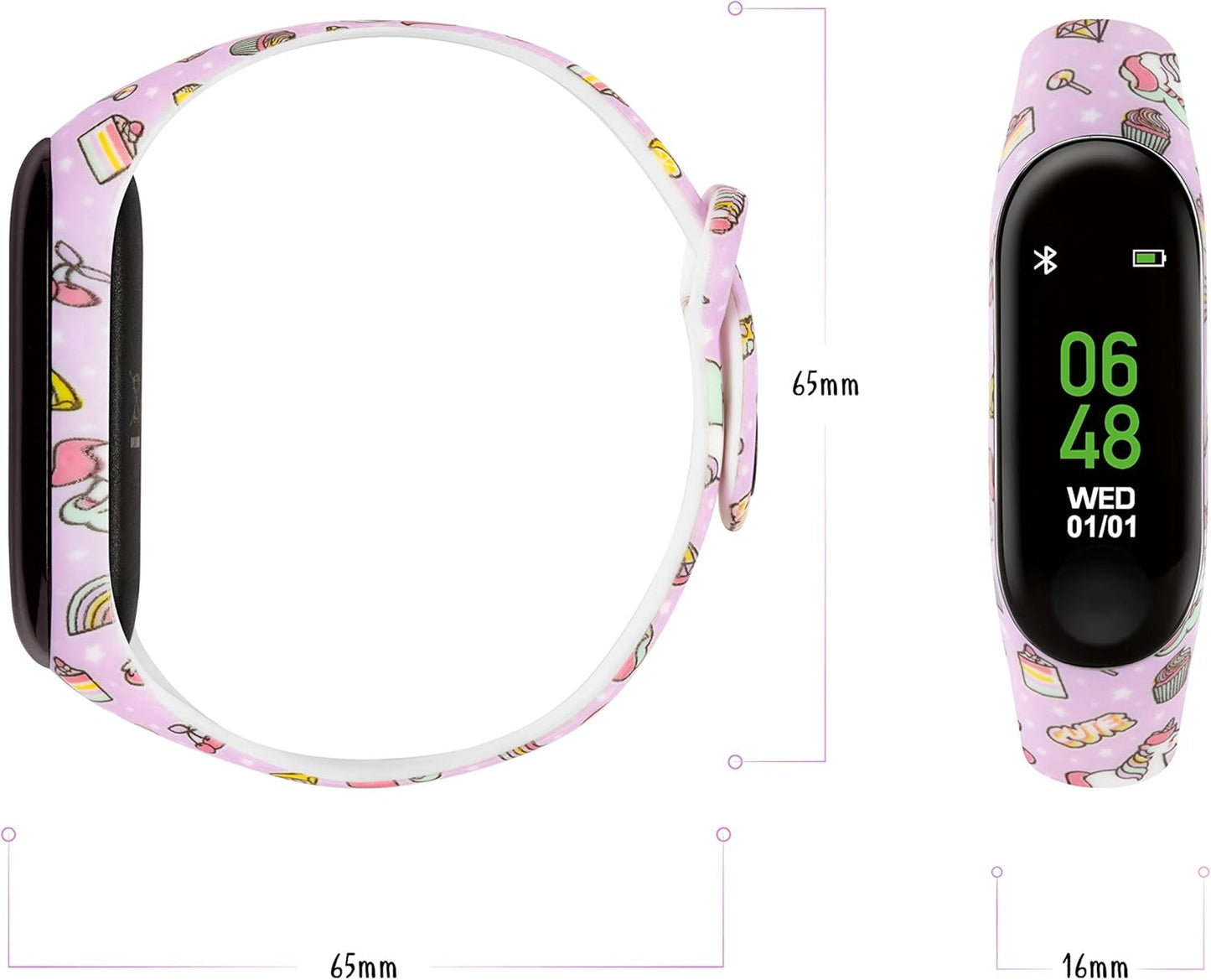 Tikkers Series 1 Printed Lilac Unicorns Silicone Strap Activity tracker with colour touch screen and up to 7 day battery life TKS01-0004