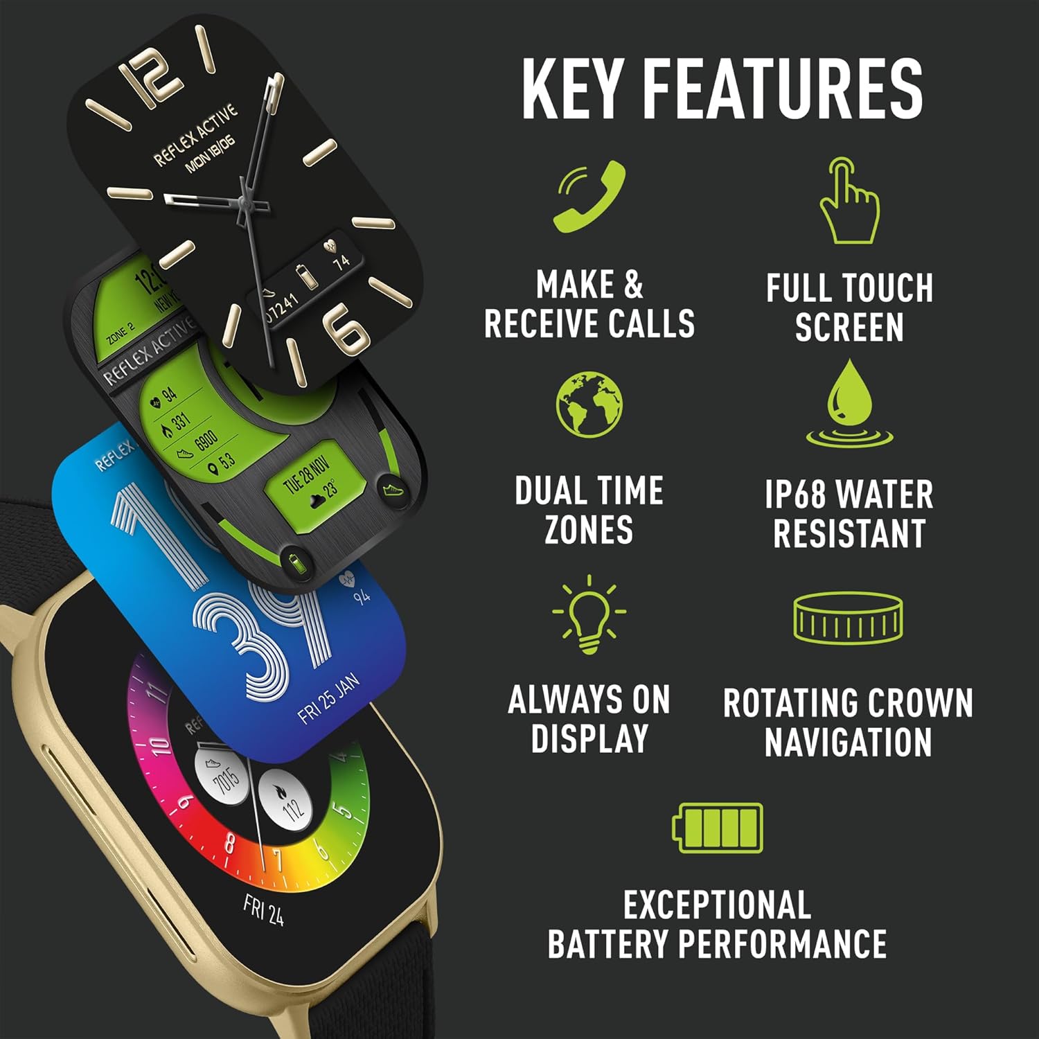 Reflex Active AMOLED Series 29 Black Smart Calling Watch