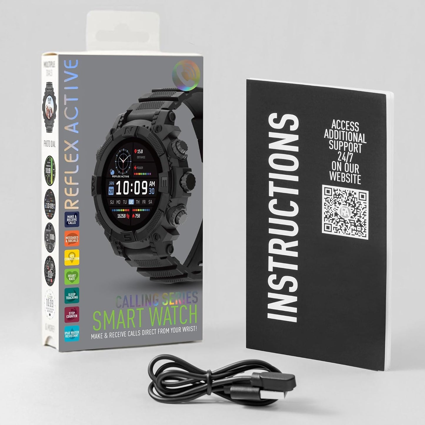 Reflex Active Series 38 Black Silicone Strap Sports Smart Calling Watch