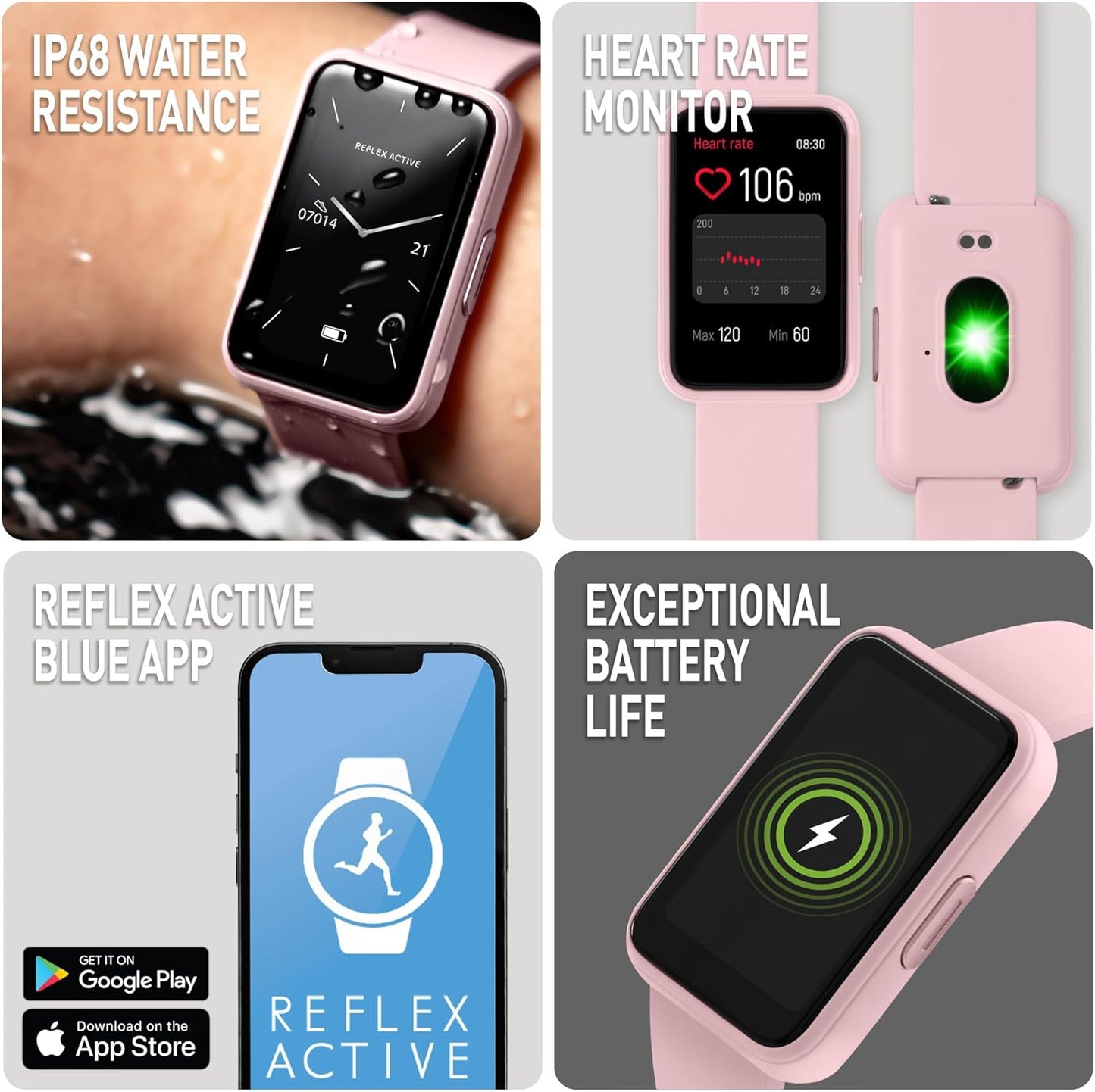 Reflex Active Series 49 Pink Strap Smart Calling Watch