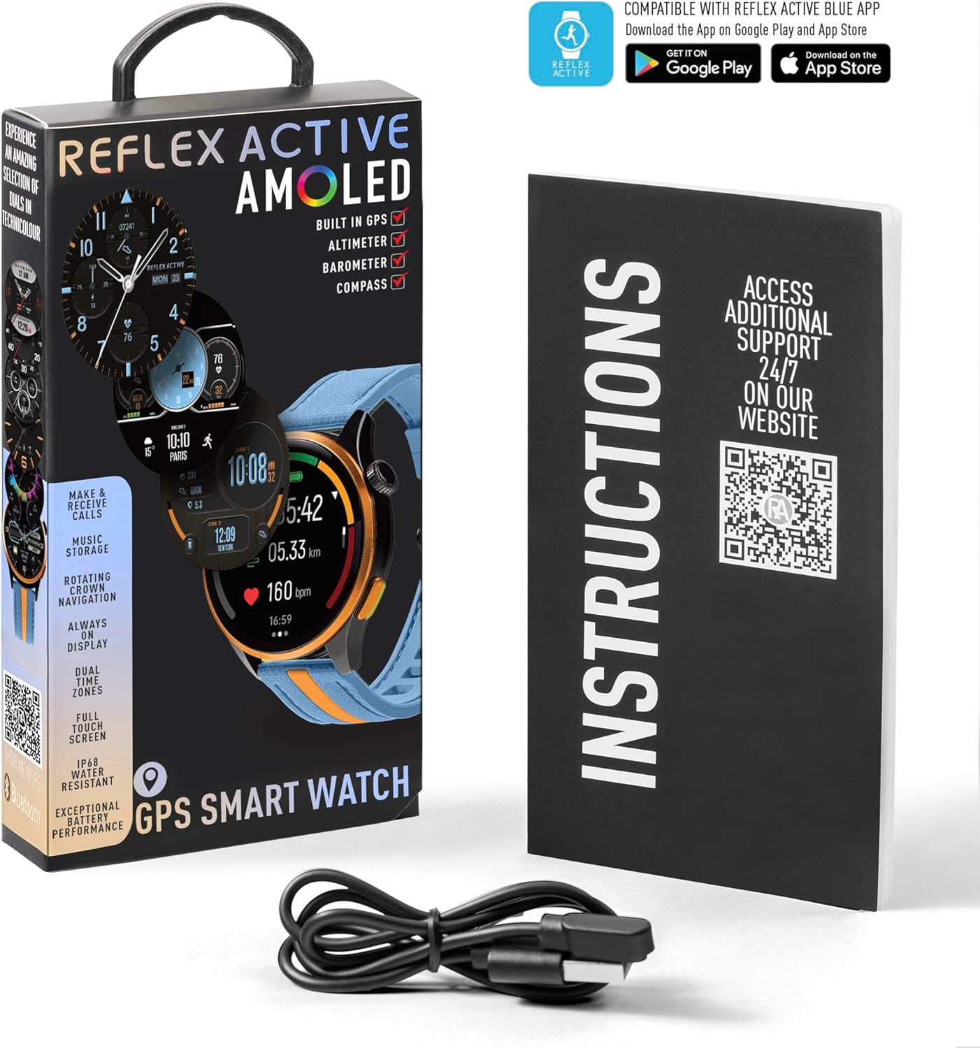 Series 54 AMOLED GPS Blue and Orange Smart Calling Watch