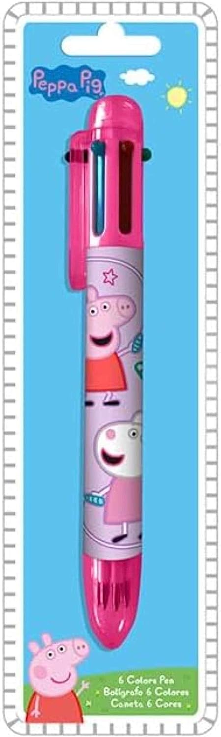 Peppa Pig Ballpoint Pen for Kids Girls| 6 Color Retractable Pen for Office School Supplies Students Children Gift| Kids Party Favors 3+Years