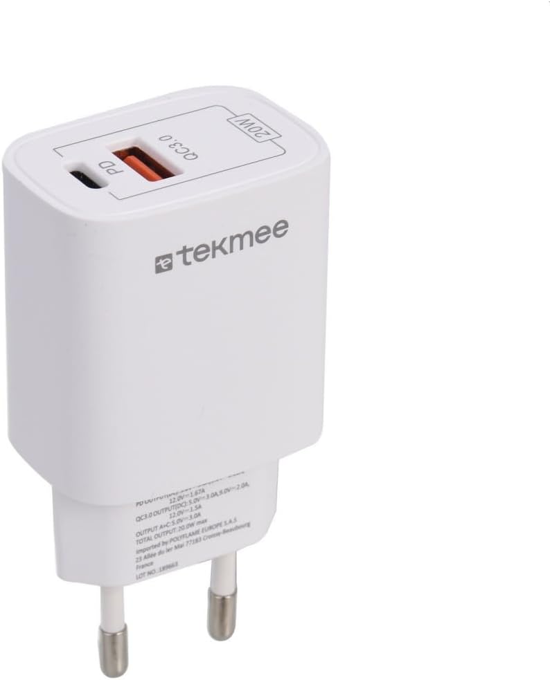 Tekmee thuislader Fast Charge 20W 2 ports USB / USB-C