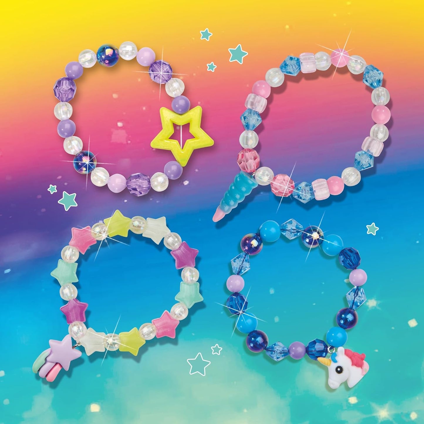 SES Creative 14773 Galaxy sieraden kralenset - maak magische armbanden en kettingen met eenhoorn-thema met lichtgevende kralen
