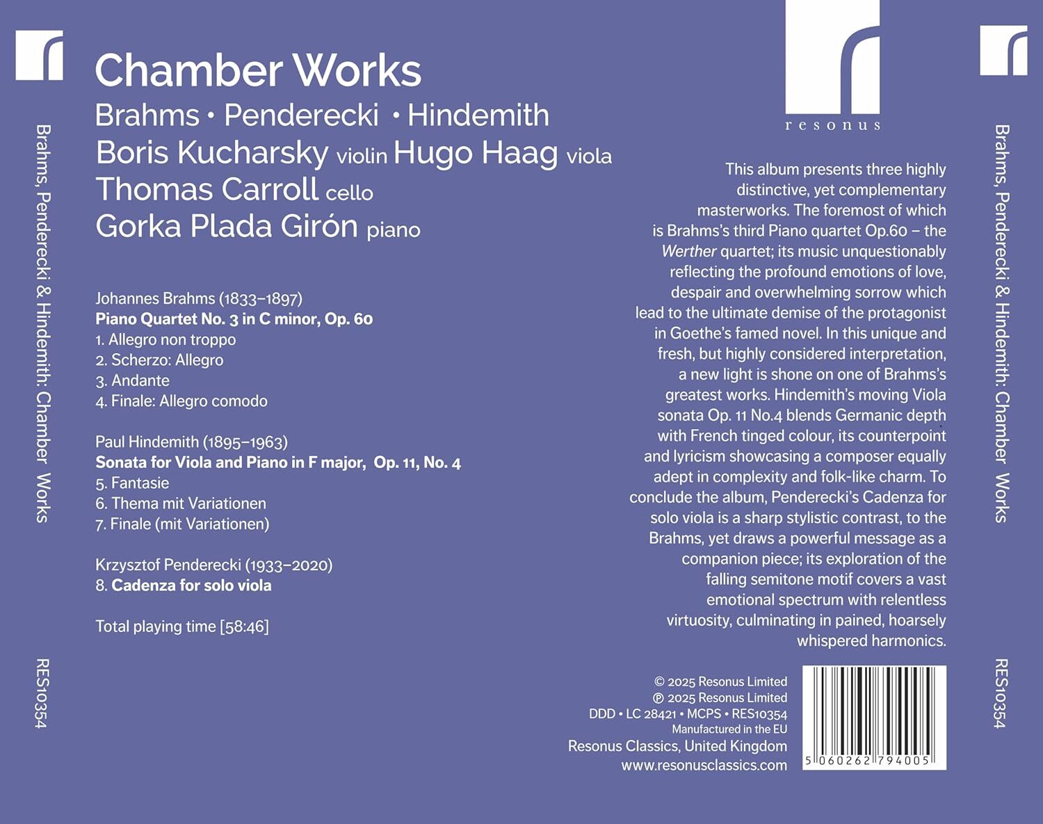Brahms/Penderecki/Hindemith: Chamber Works
