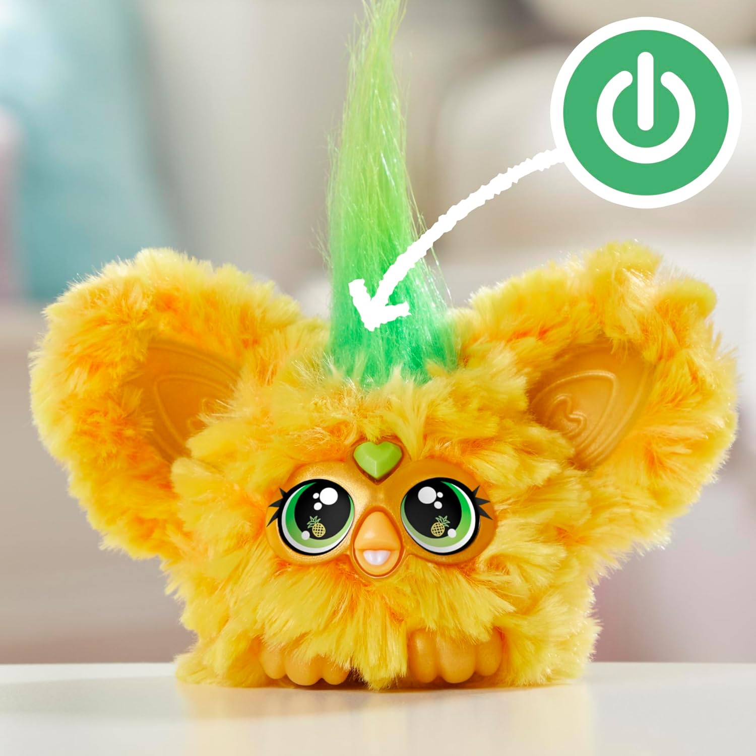 Furby Furblets Hoo-Lah Pineapple Mini Friend, 45+ Sounds & Music, Speaks Only Furbish, Electronic Plush Toys for 6 Year Olds & Up, Yellow & Green