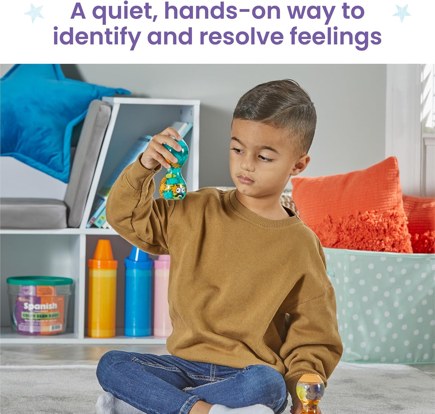 Learning Resources- Messa a Fuoco Express Your Feelings Bottiglie Sopraffatto e Calmo, età 3 Emozioni, sensoriali, Giocattoli Antistress, Apprendimento Sociale ed emotivo, Multicolore, M, 96241