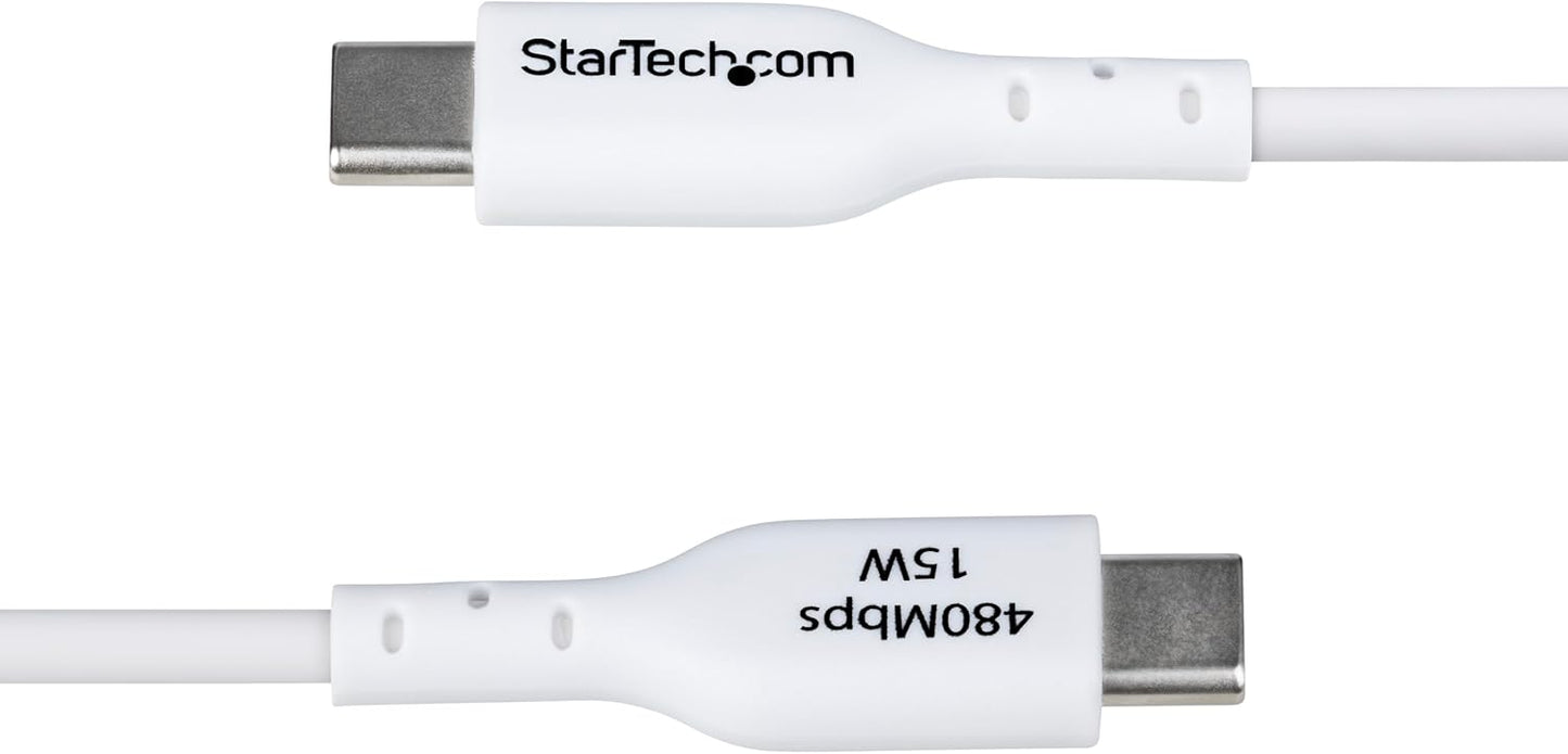 StarTech.com Cable Cargador USB-A a USB-C de 1m - Cable Adaptador USB-A a USB Tipo C - 3A - USB 2.0 - TPE - M/M - Blanco