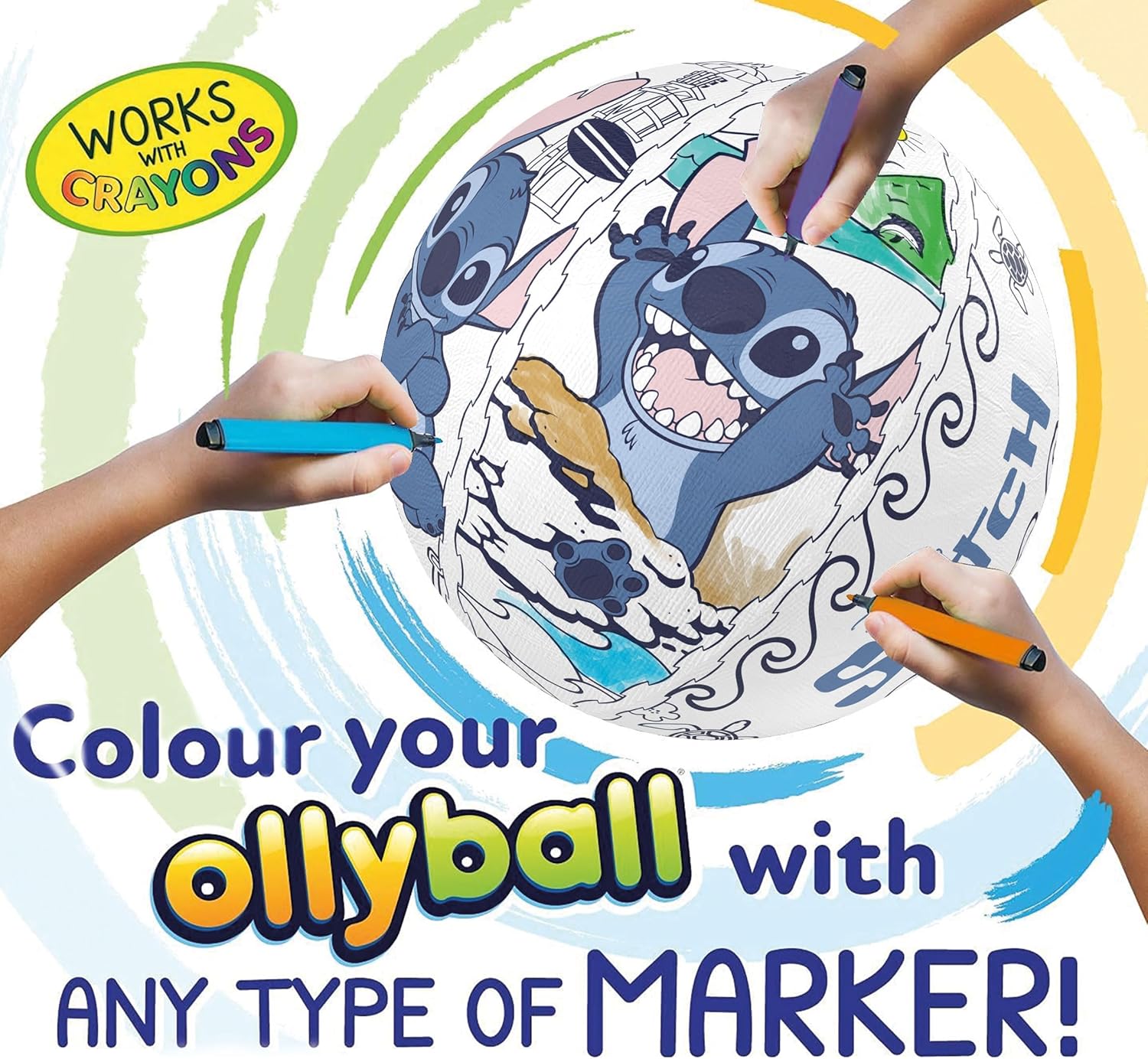 Ollyball, Disney Stitch, The Ultimate Indoor Play Ball for Kids and Parents, Colourable Ball, Suitable for Indoor and Outdoor Play