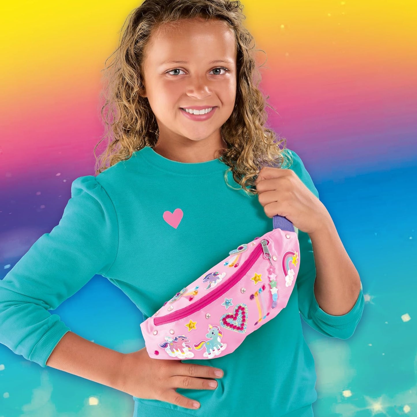 SES Creative 14774 Galaxy Fashion Fanny Pack - Personaliseer je eigen trendy roze heuptas met kleurrijke markers, stickers en sterkralen