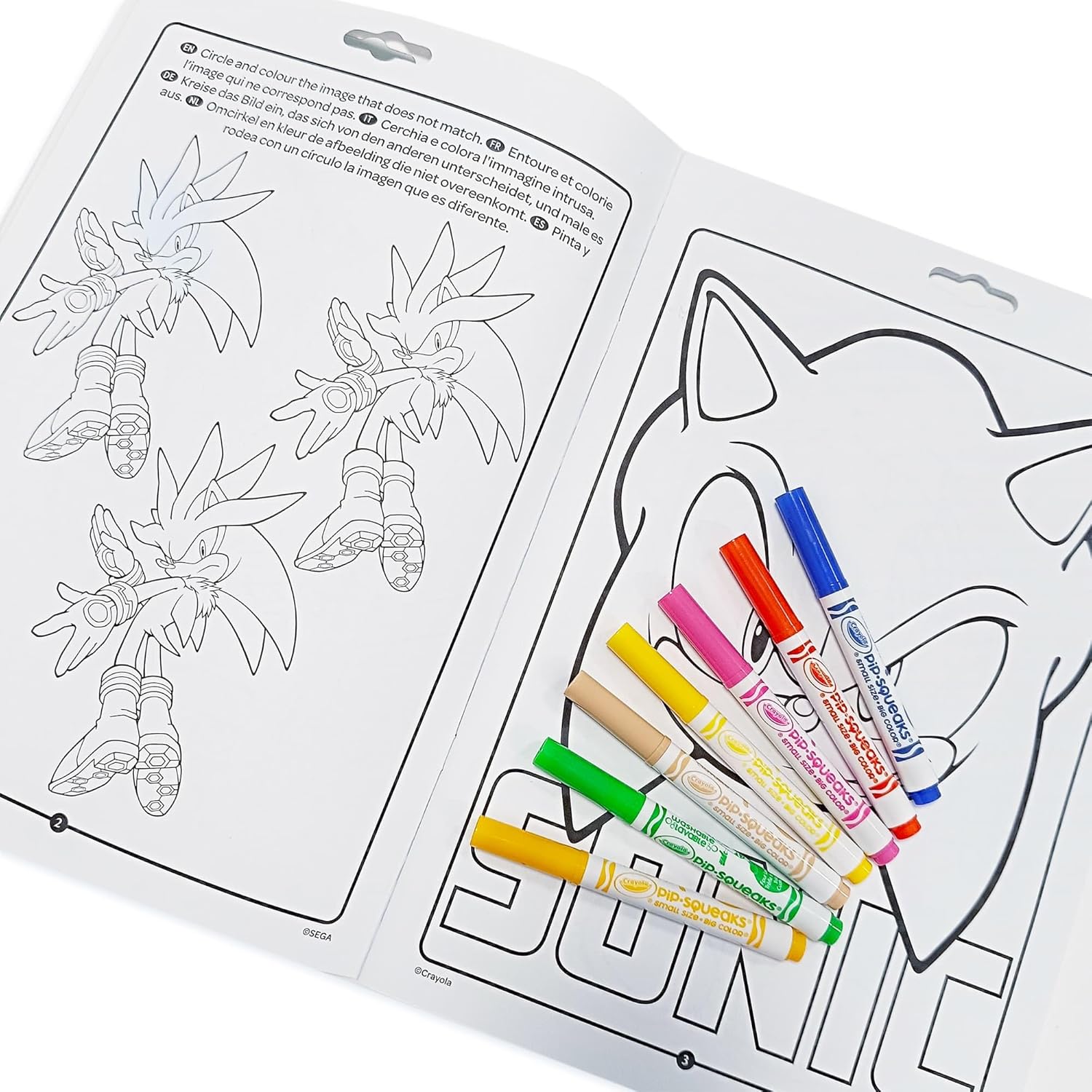 CRAYOLA - Sonic Activity & Coloring Album, 32 Colouring Pages and 7 Mini Washable Markers 04-0866G