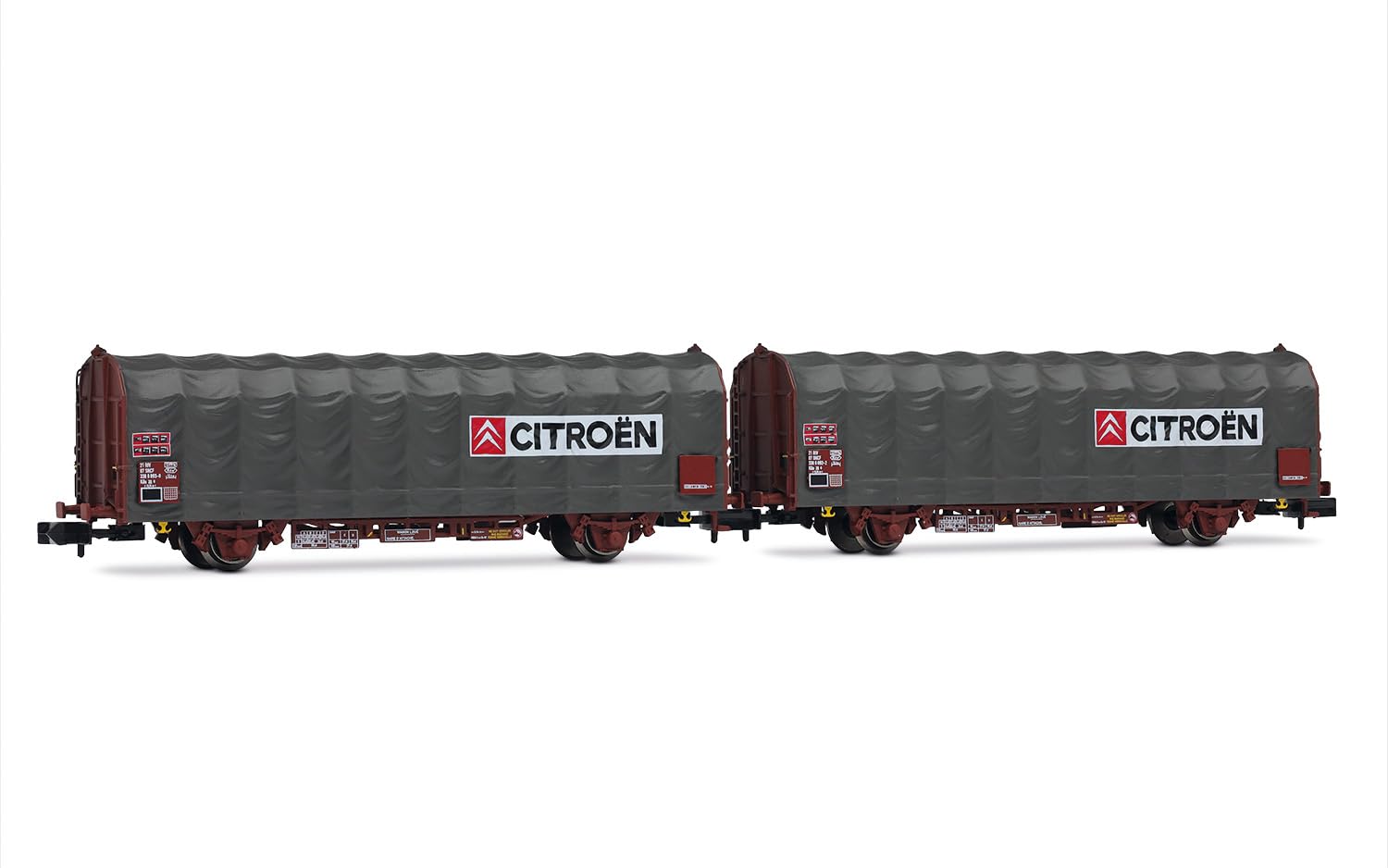 Arnold HN6712 SNCF, 2-unit pack 2-axle tarpaulin wagon, Kils K70 type, Citroën, ep. IV-V Freight Wagon Packs