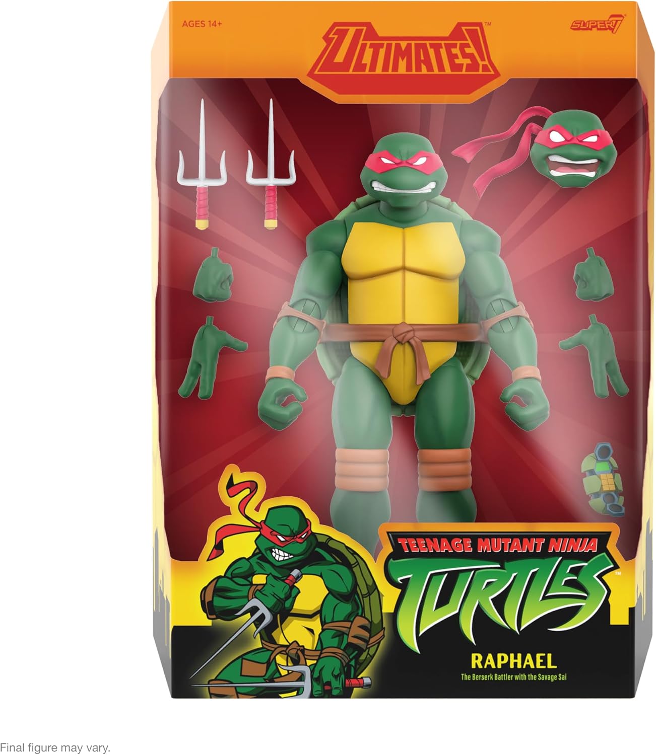 Super7 ULTIMATES! Teenage Mutant Ninja Turtles Raphael - 7" TMNT Action Figure with Accessories Classic Cartoon Collectibles and Retro Toys
