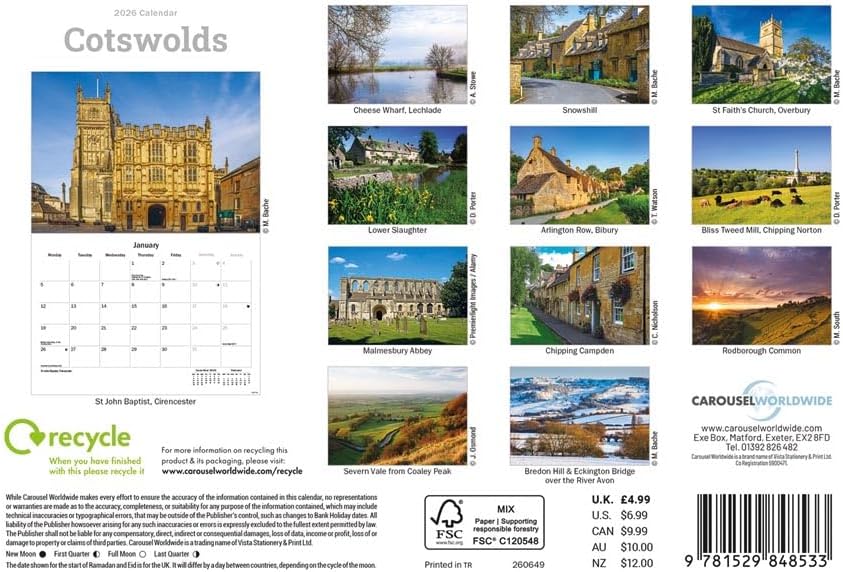 Carousel Worldwide, Cotswolds 2026 A5 Wall Calendar