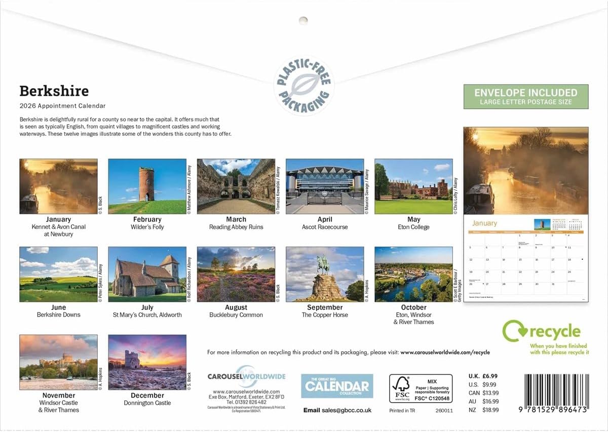 Berkshire 2026 A4 Wall Calendar