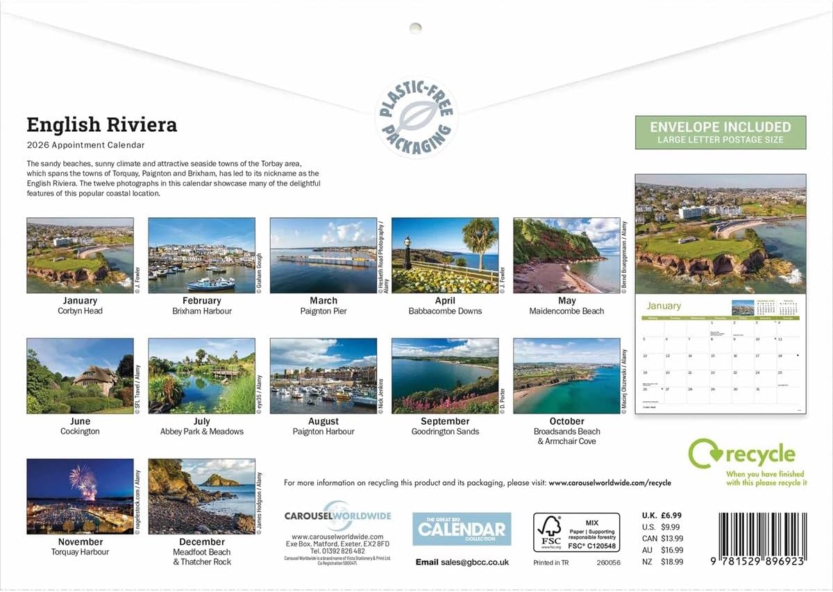 Carousel Worldwide, English Riviera 2026 A4 Wall Calendar