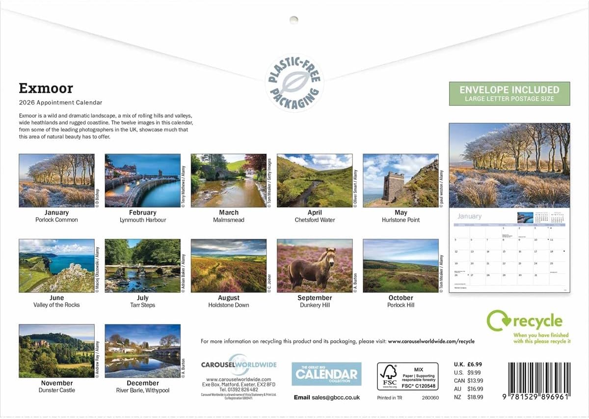 Exmoor 2026 A4 Wall Calendar