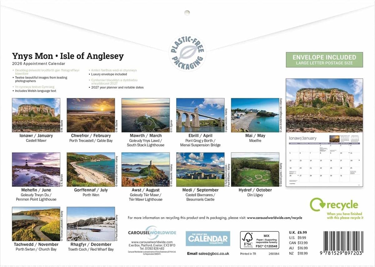 Carousel Worldwide, Isle of Anglesey 2026 A4 Wall Calendar