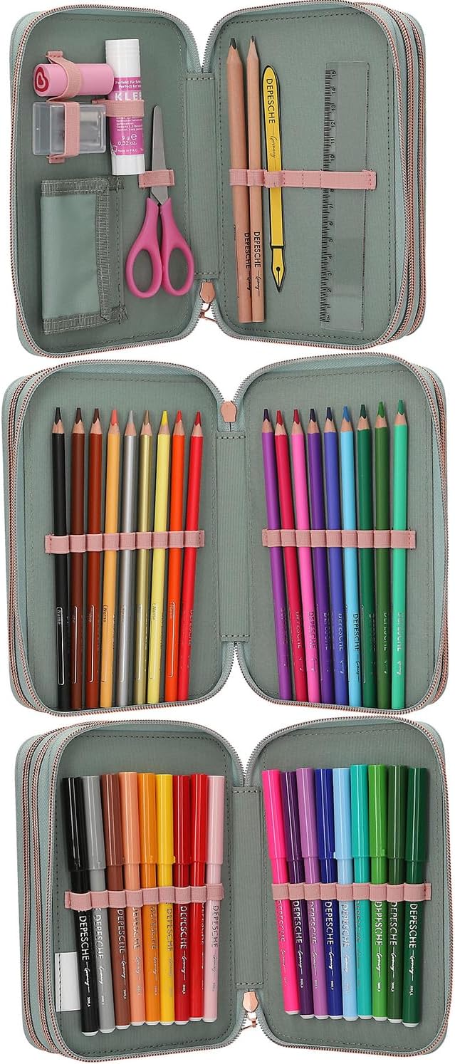 Miss Melody - Triple Pencil Case Romantic Fields - Glittery Sage-Green