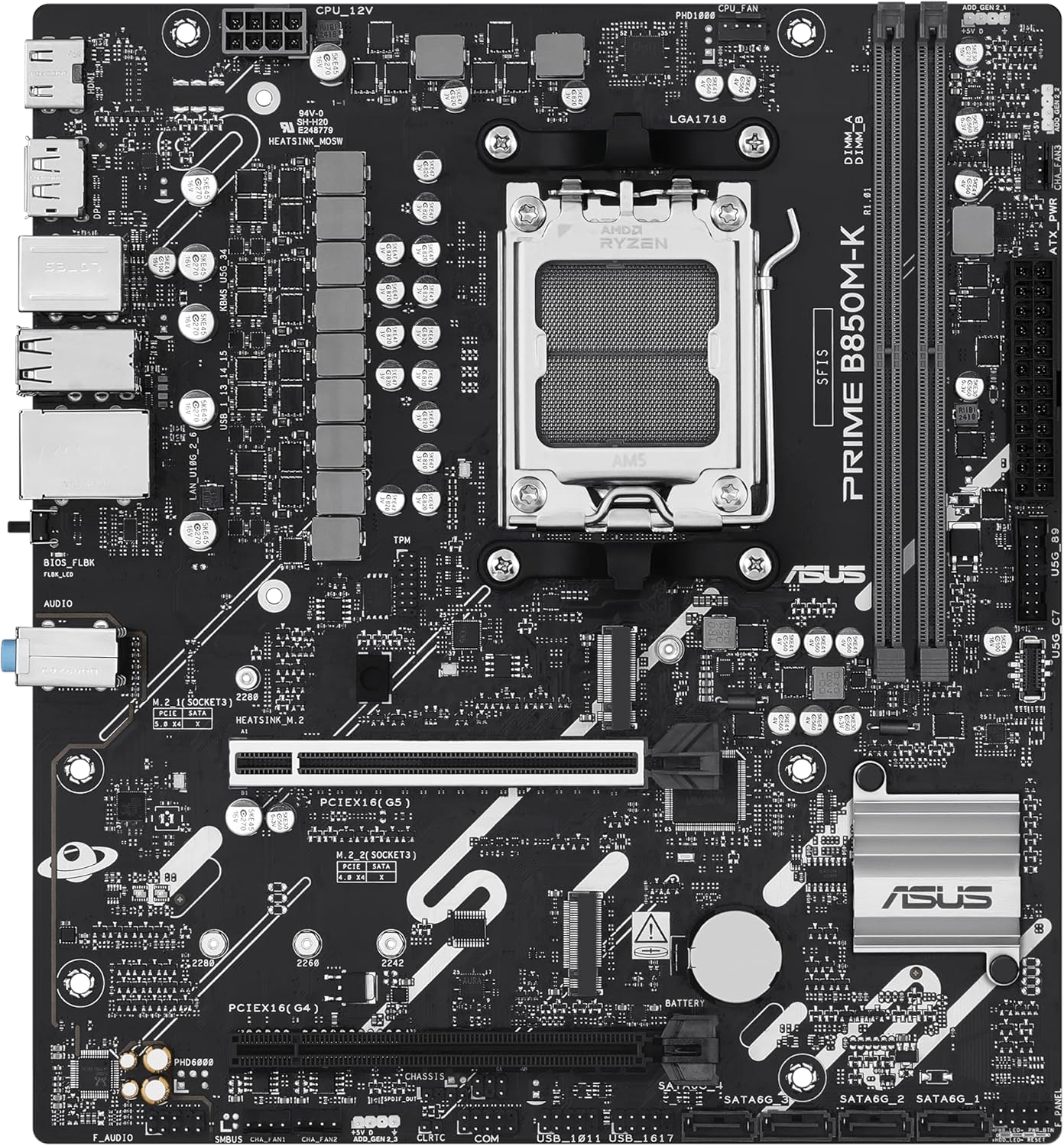 ASUS Prime B850M-K Gaming Motherboard Socket AMD AM5 (Ryzen 9000, DDR5 Memory, 2X M.2, PCIe 5.0, BIOS Flashback, Aura Sync)