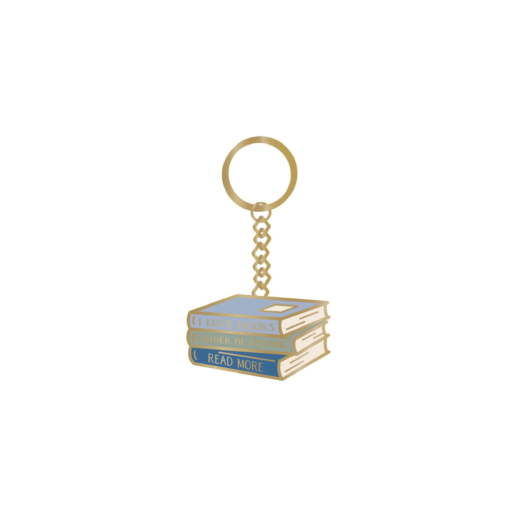 Half Moon Bay I Love Books - Rather Be Reading - Read More - Blue/Gold 1.5 x 1.5 Inch Zinc Alloy/Enamel Novelty Ring Keychain, Blue/Gold, 1.5 x 1.5 Inch