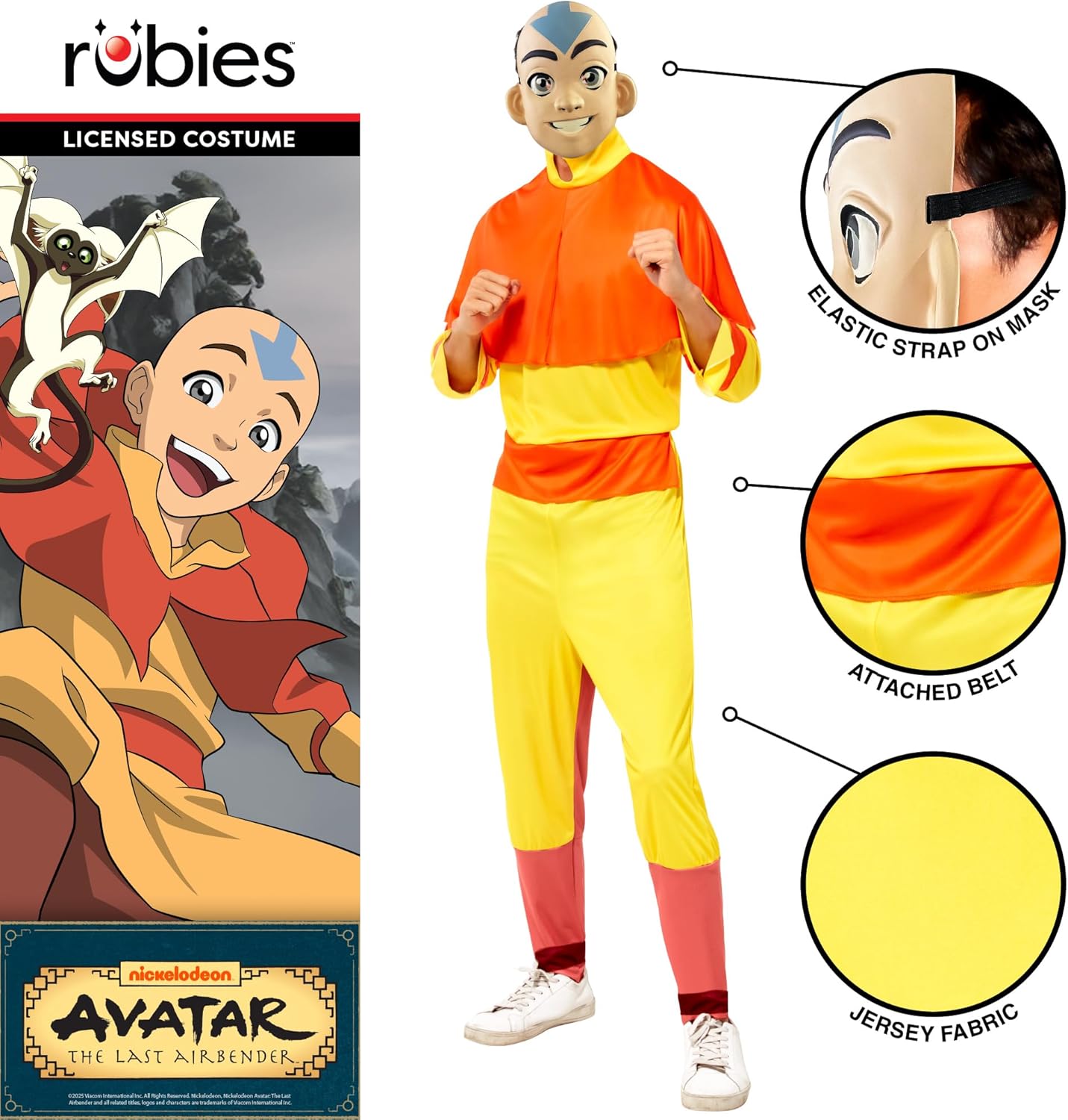 Rubies Men's Avatar: the Last Airbender Aang Costume Jumpsuit With Cape and MaskAdult Costume