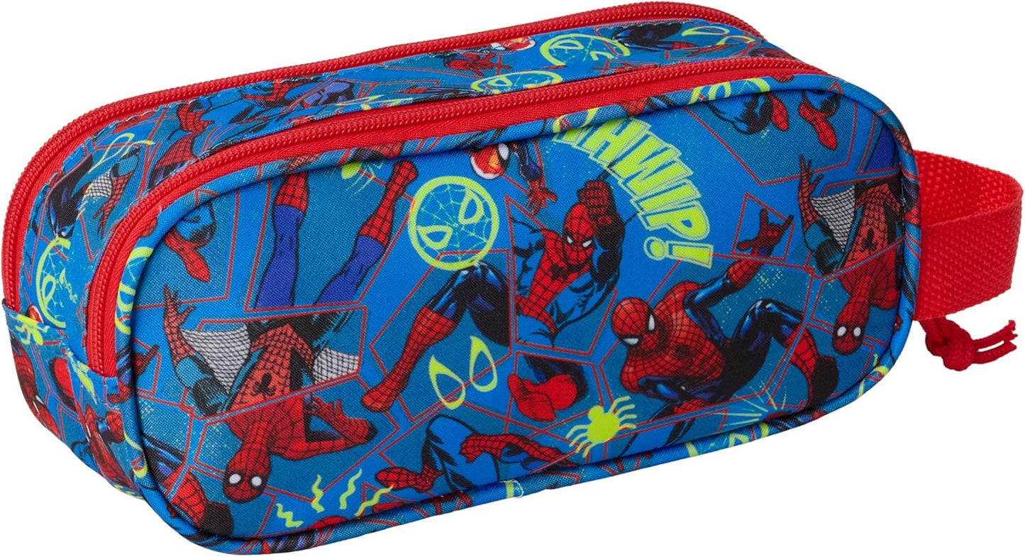 Safta SPIDERMAN 3D - Double 3D Pencil Case, Children's Pencil Case, Ideal for School Age Children, Comfortable and Versatile, Quality and Resistance, 21 x 6 x 8 cm, Navy Blue/Red, M, Casual