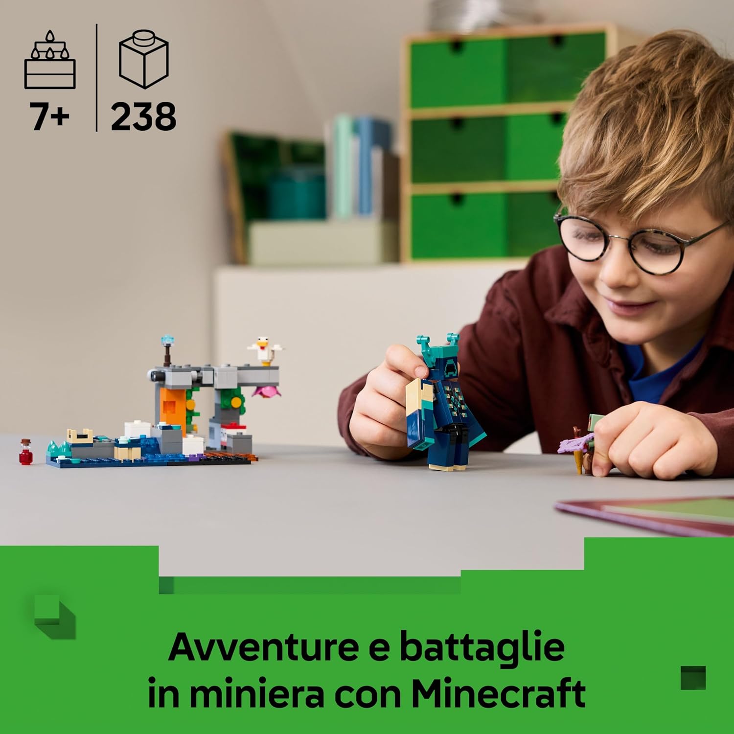 LEGO Minecraft L’Incontro con il Sorvegliante - Giocattolo con Minifigure del Ranger Silente e Mob Snodabile - Funzione TNT per Caduta Massi - Regalo per Bambini da 7+ Anni Fan dei Videogiochi - 21274