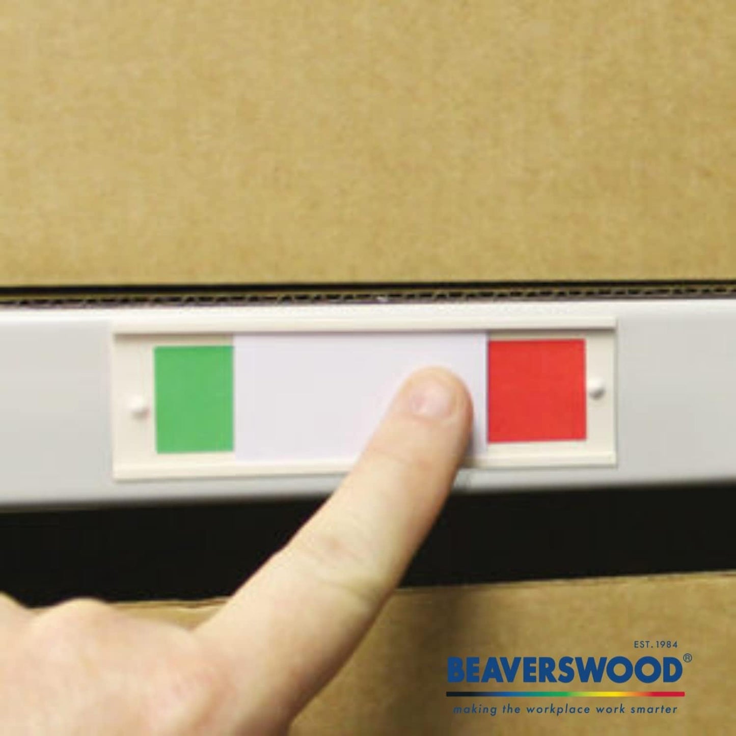 Beaverswood Self Adhesive Stock Identity Slider - 2 Colored Availability Slider, Adhesive Fixing, Green and Red Color To show Availability, Best For Racking & Shelving - H.30 x W.100mm (Pack of 100