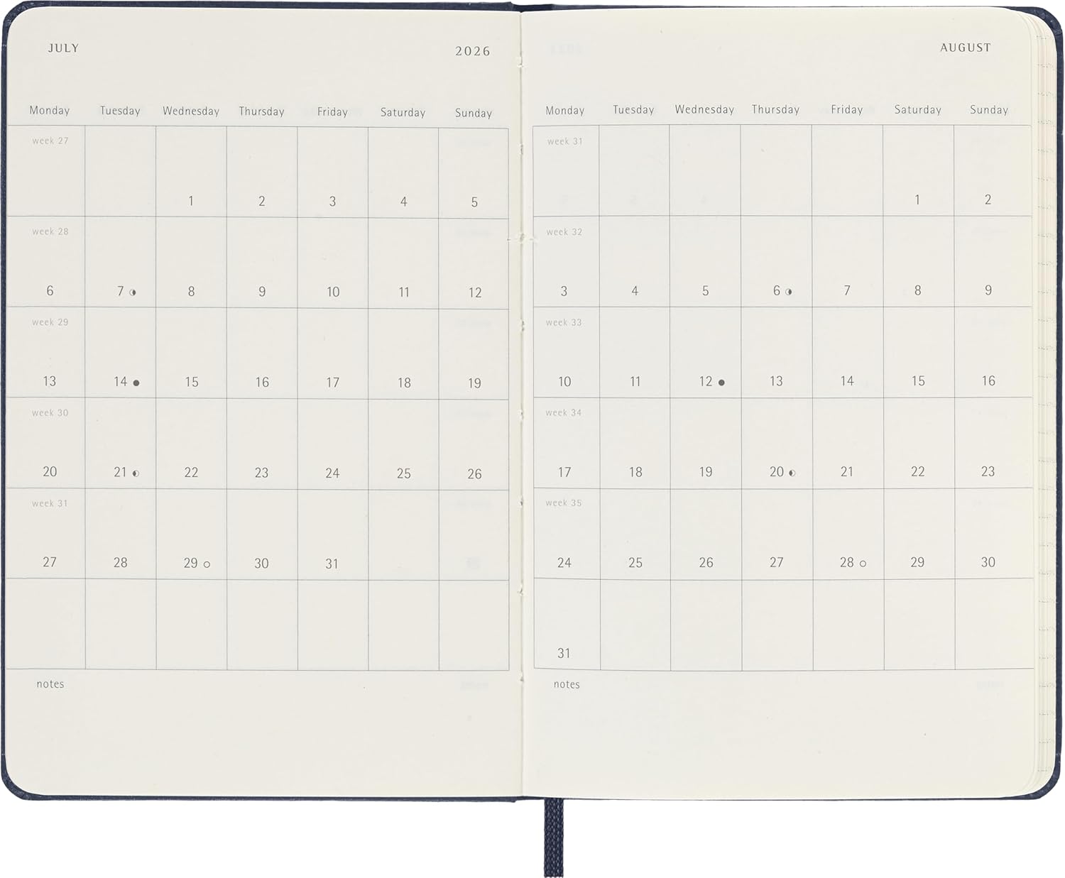 Moleskine Daily Planner, Daily Agenda 2026 12 Months, With Hard Cover and Elastic Closure, Pocket Size 9x14, Blue Color