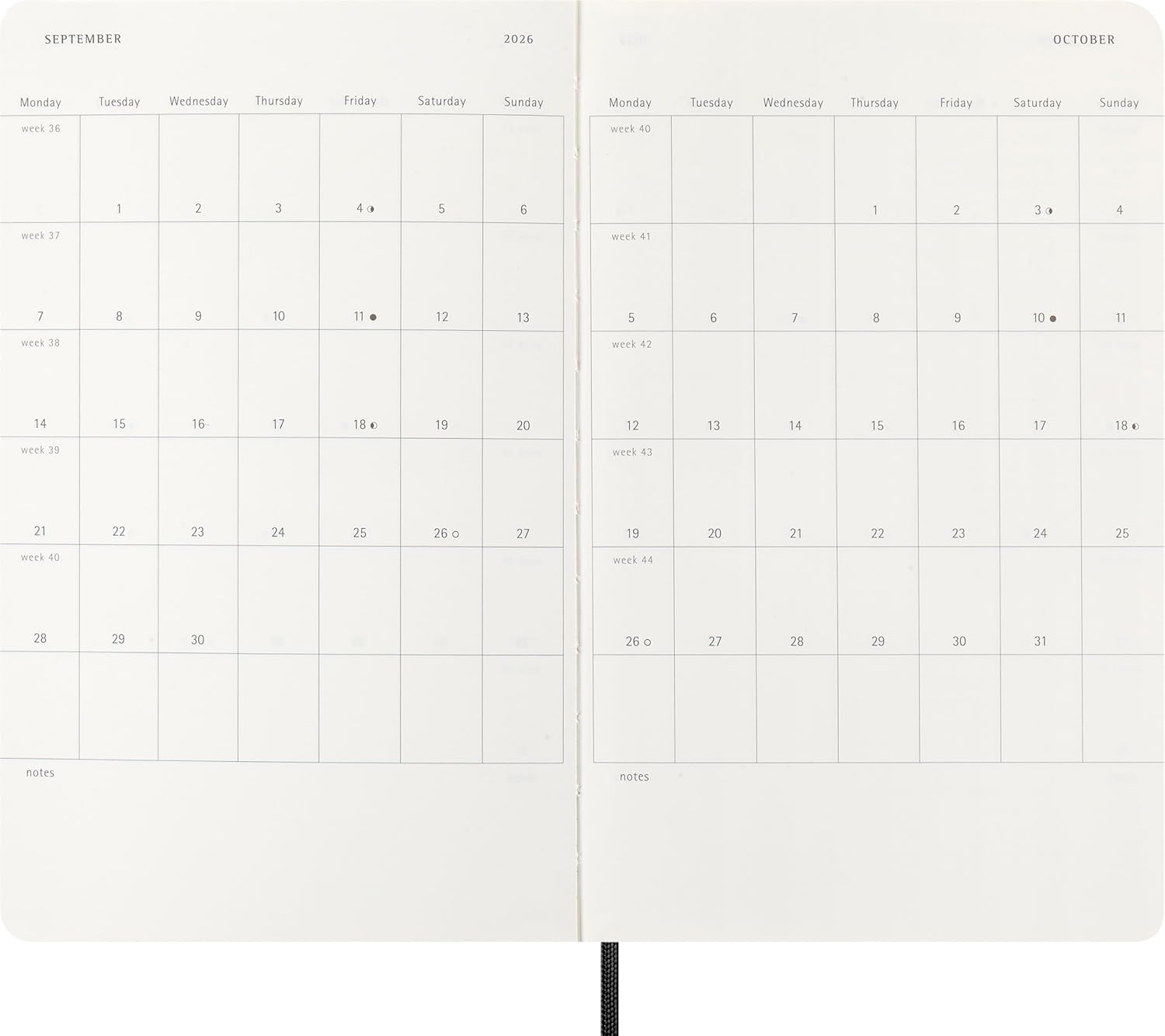 Moleskine Agenda Hebdomadaire, Agenda Hebdomadaire 2026 12 Mois Avec Espace Pour Notes, Avec Couverture Souple et Fermeture Élastique, Format Large 13x21, Couleur Noir