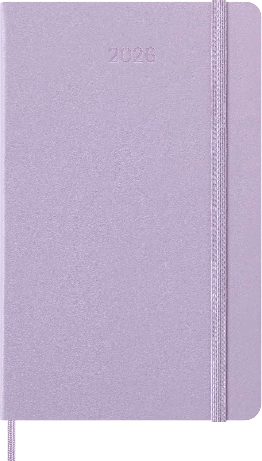 Moleskine Daily Planner, Daily Agenda 2026 12 Months, With Hard Cover and Elastic Closure, Large Format 13x21, Lilac Color