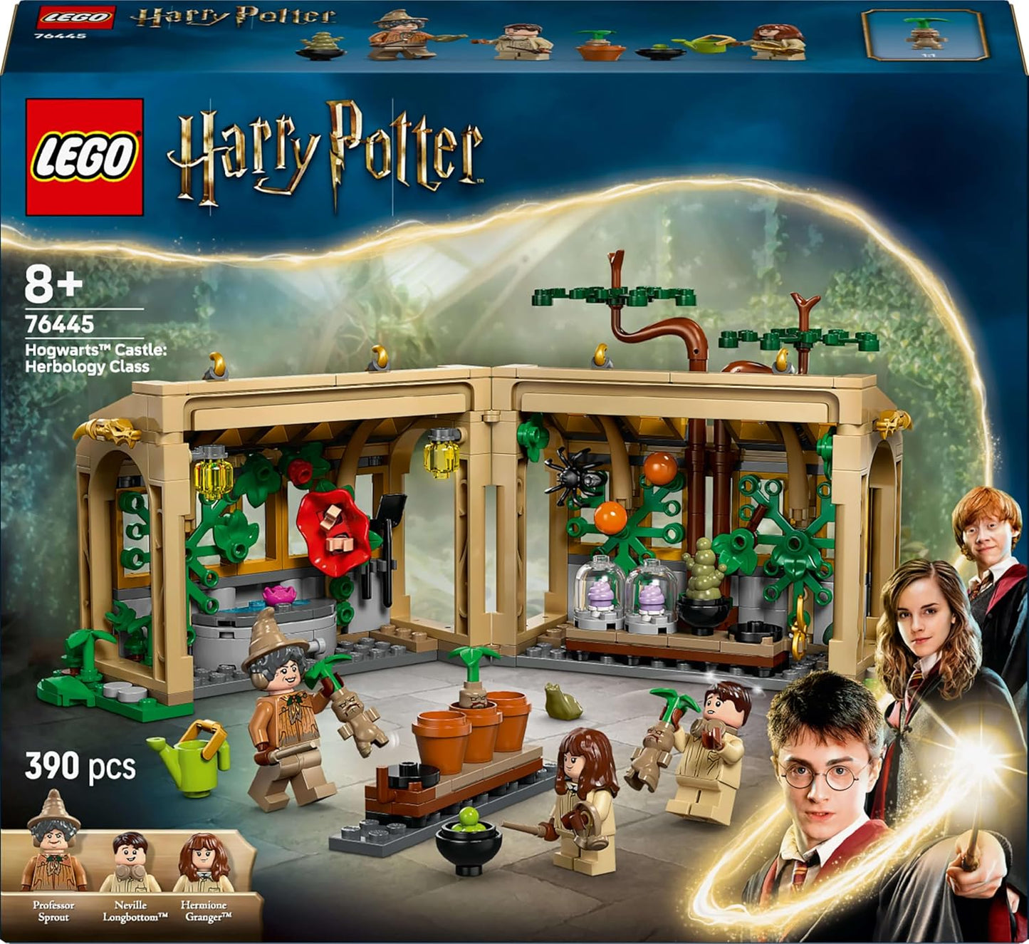 LEGO Harry Potter Hogwarts Castle: Herbology Class Set with Neville Longbottom, Hermione Granger & Prof. Sprout Minifigures - incl. 3 Mandrake Toy Plants - Gift for 8+ Year Old Girls & Boys - 76445