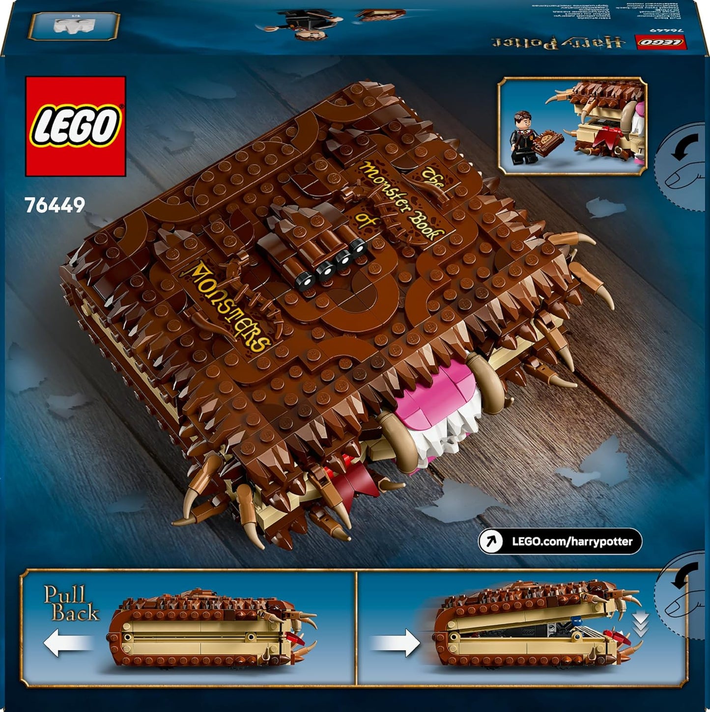LEGO Harry Potter Chomping Monster Book Of Monsters – Interactive Toy with Pull-Back Motor & Chomping Mouth – incl. Neville Longbottom Minifigure - Gift for 9+ Year Old Boys, Girls & Fans - 76449
