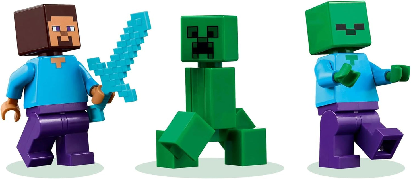 LEGO Minecraft The TNT Jungle House Toy - Interactive Set with a boat model, Steve, Creeper and Zombie Figures plus a TNT Function - Gamer Gift for 8+ Year Old Girls & Boys - 21275