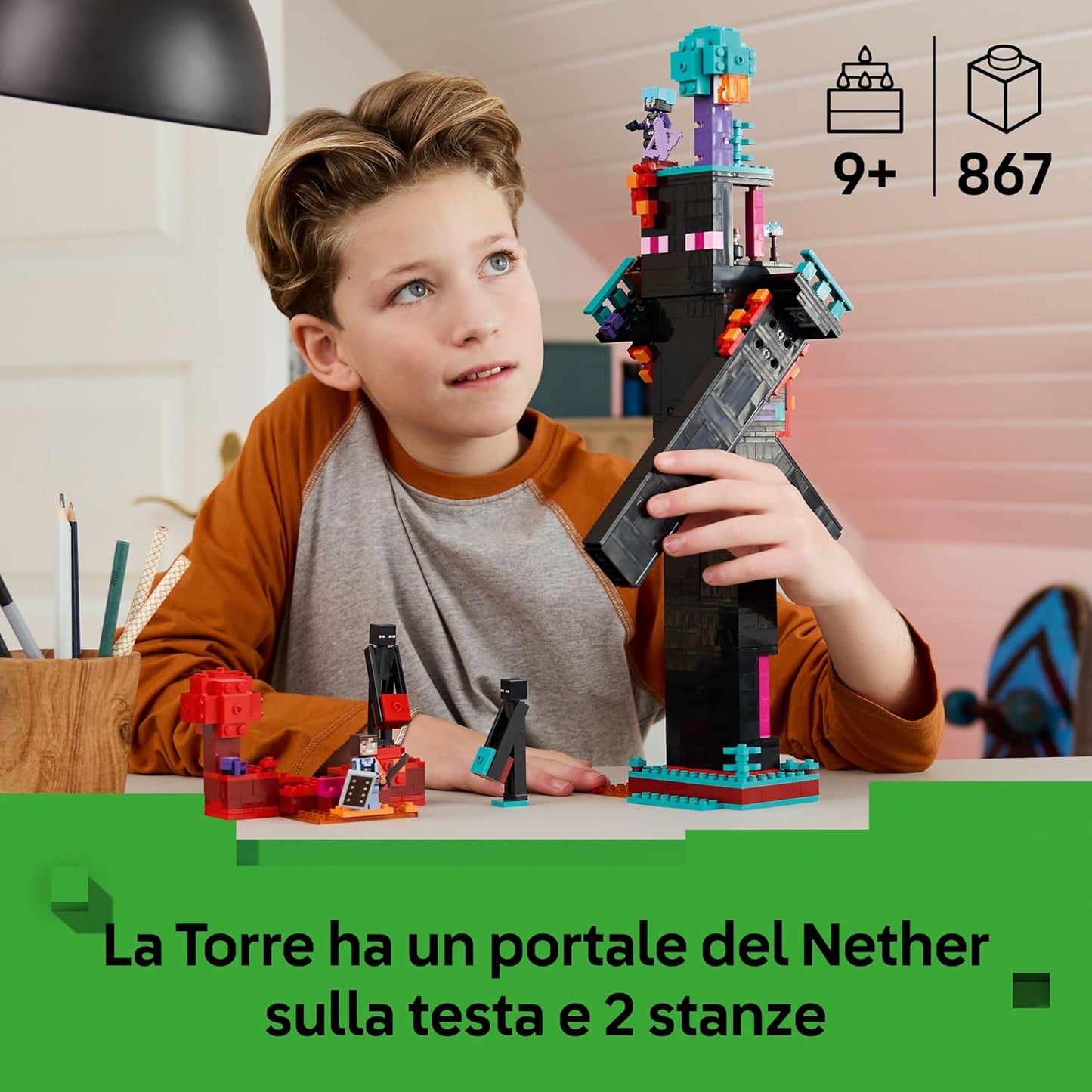 LEGO Minecraft 2in1 The Enderman Tower - Modular Toy Rebuilds Into 2 Fortresses - incl. Enderman & Endermate Mob Figures plus a Nether Portal - Gift for 9+ Year Old Boys, Girls & Gaming Fans - 21279