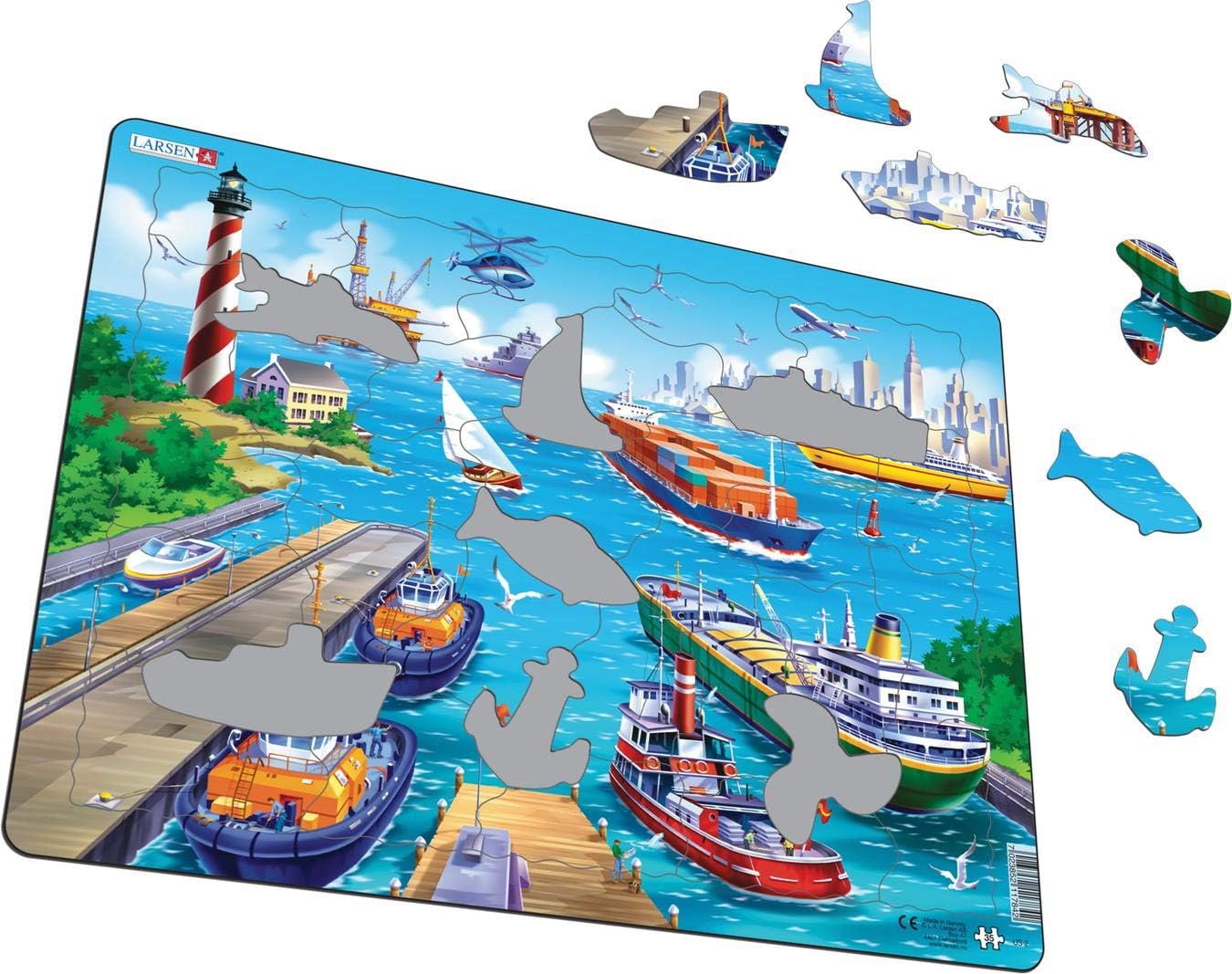 Larsen US2 Schepen in een drukke haven, Frame puzzel met 35 stukjes